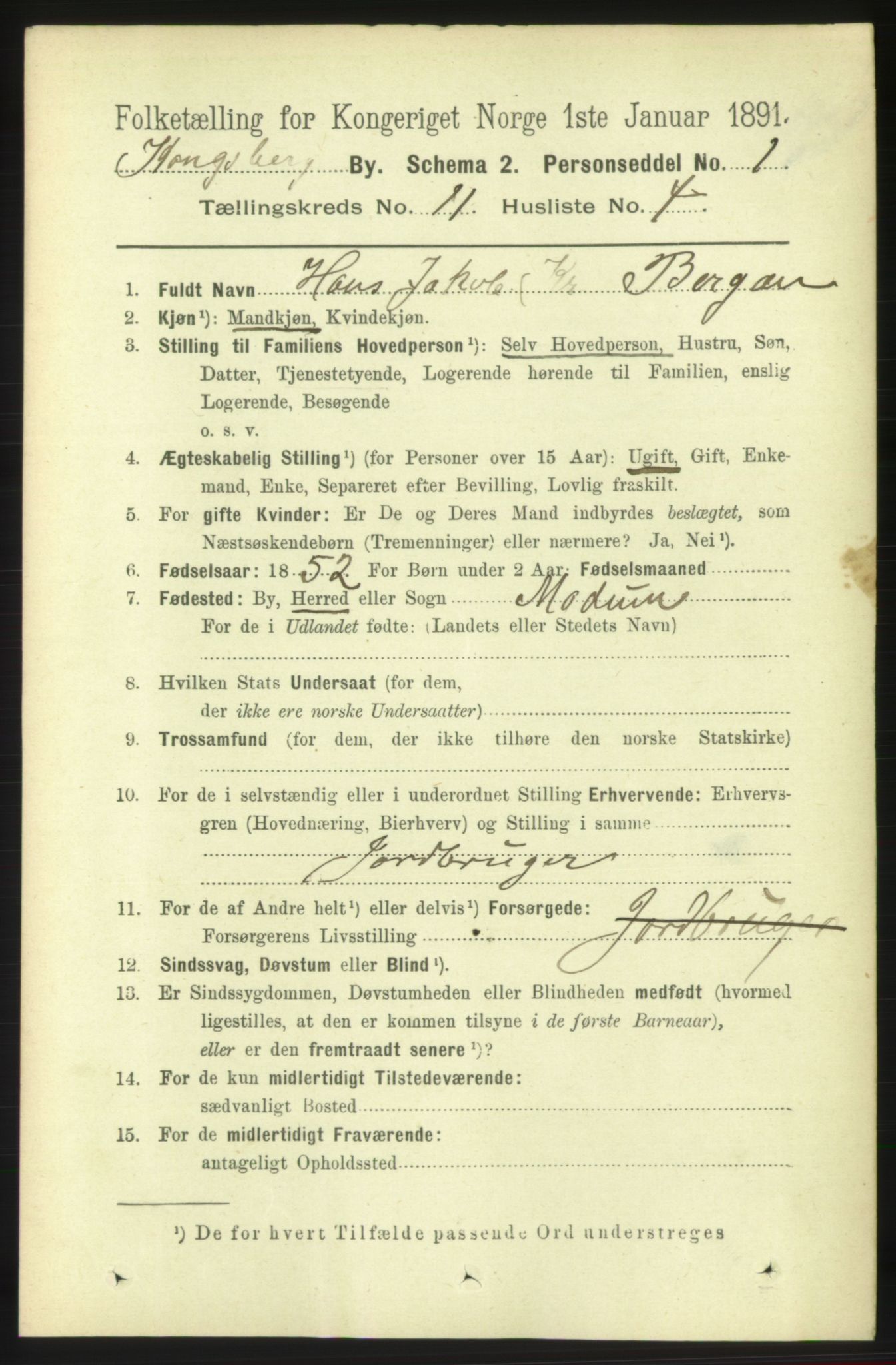 RA, 1891 census for 0604 Kongsberg, 1891, p. 6842