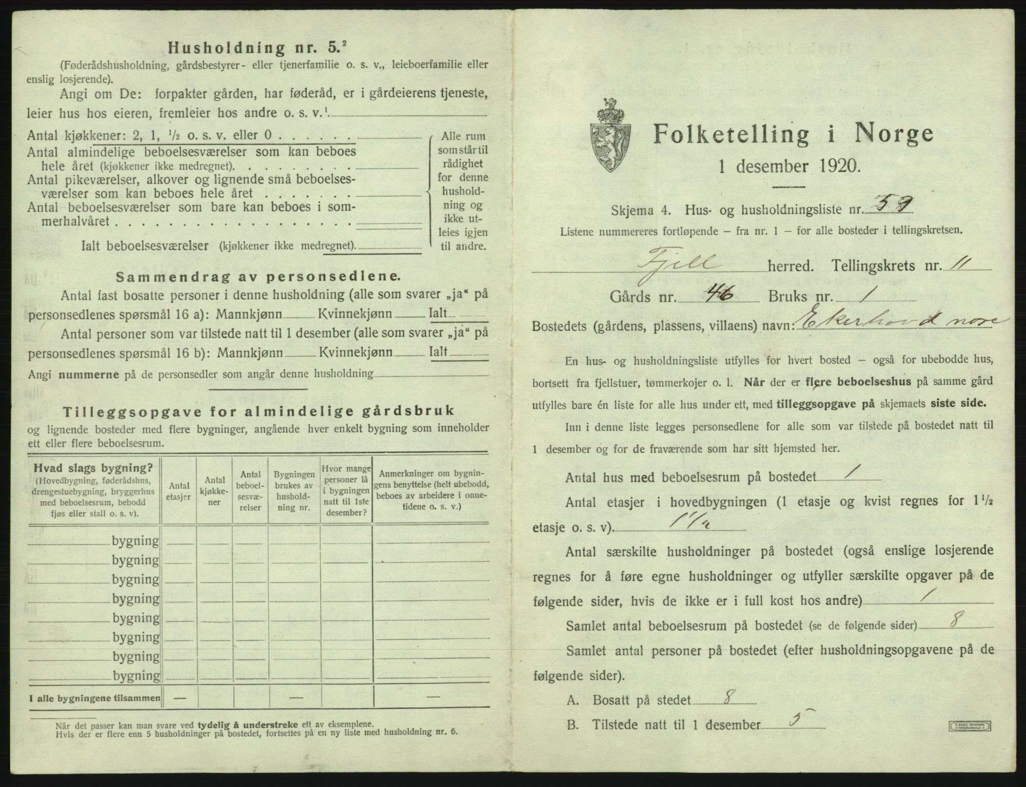 SAB, 1920 census for Fjell, 1920, p. 1325