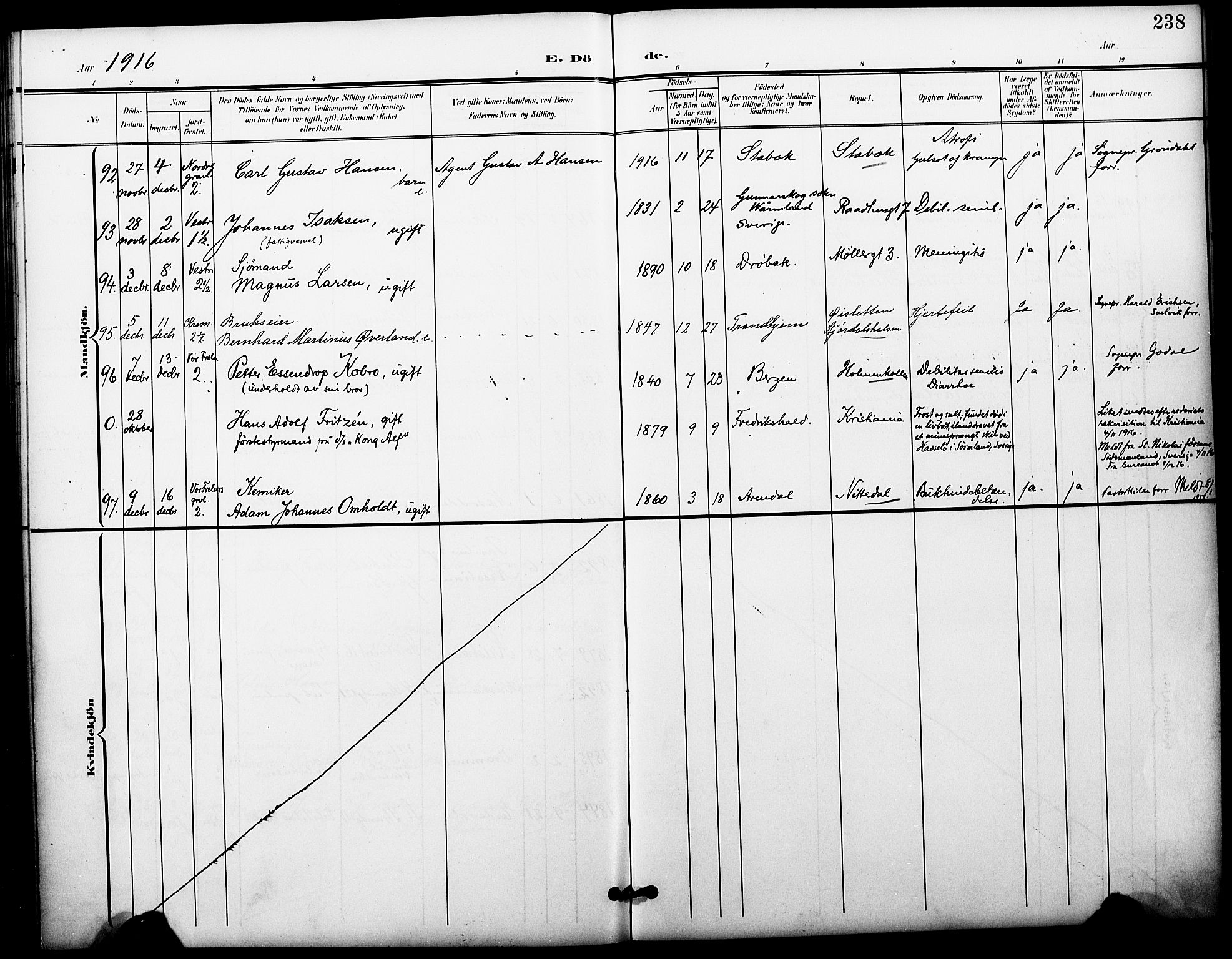 Oslo domkirke Kirkebøker, AV/SAO-A-10752/F/Fa/L0036: Parish register (official) no. 36, 1901-1919, p. 238