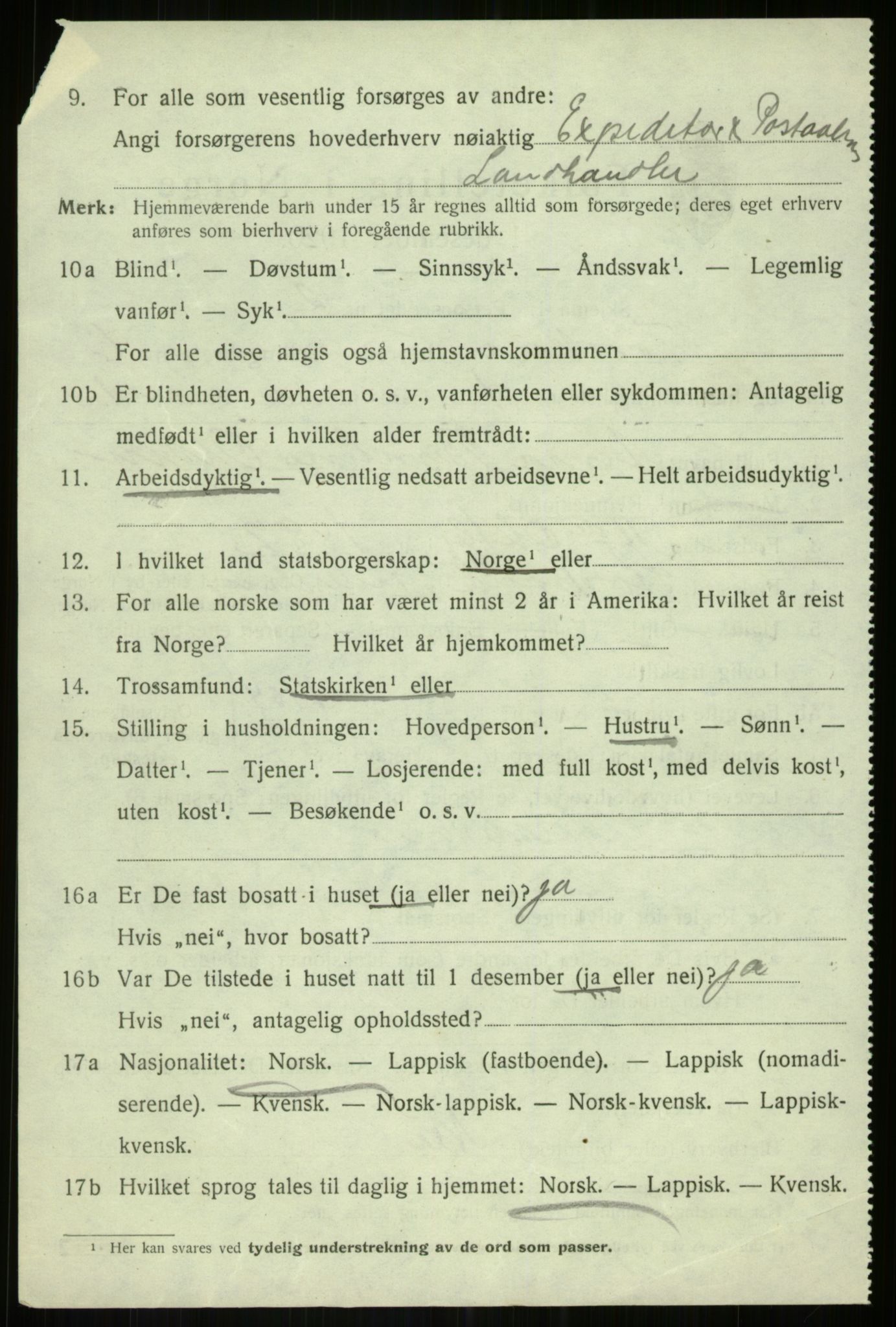 SATØ, 1920 census for Torsken, 1920, p. 2382