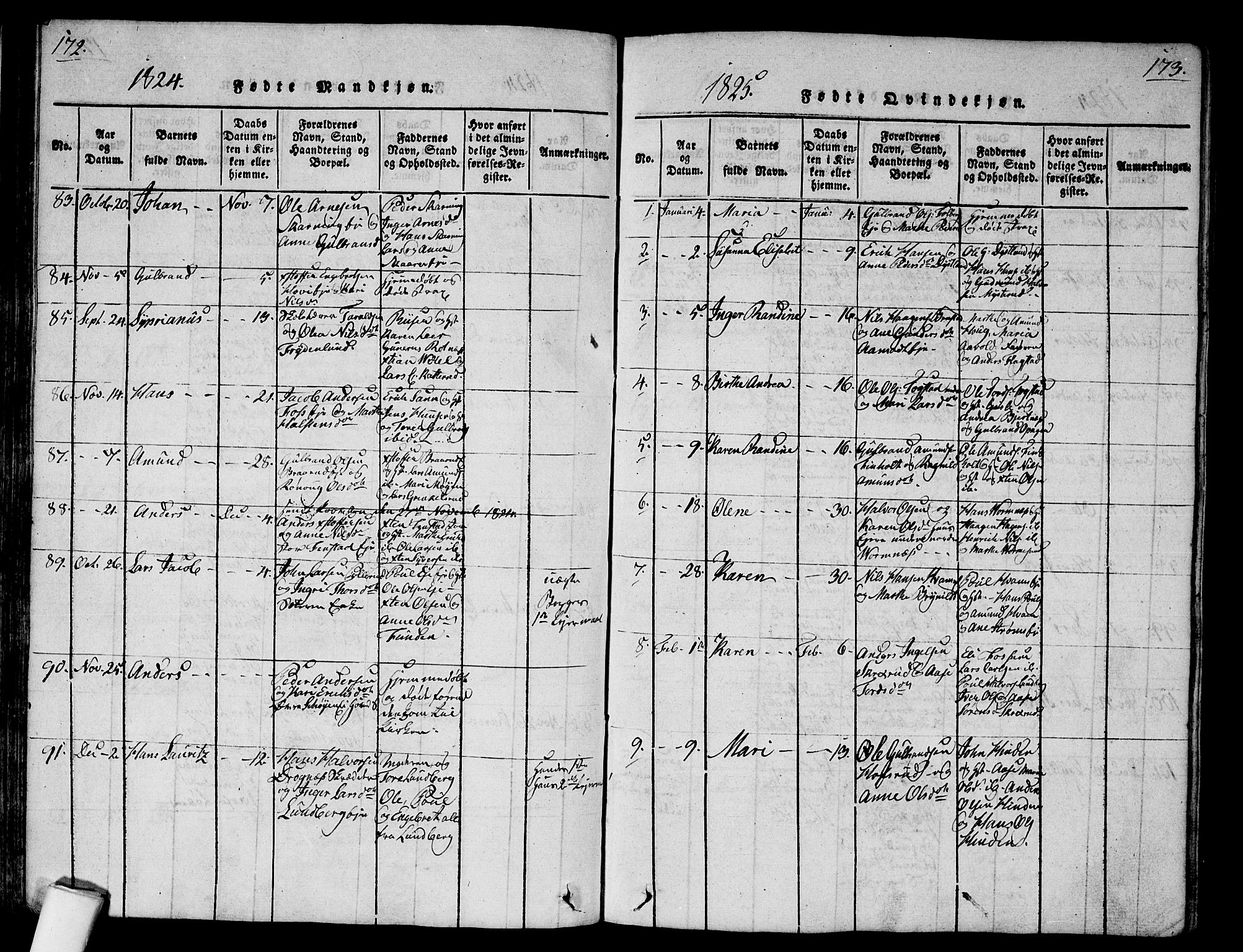 Nes prestekontor Kirkebøker, SAO/A-10410/G/Ga/L0001: Parish register (copy) no. I 1, 1815-1835, p. 172-173