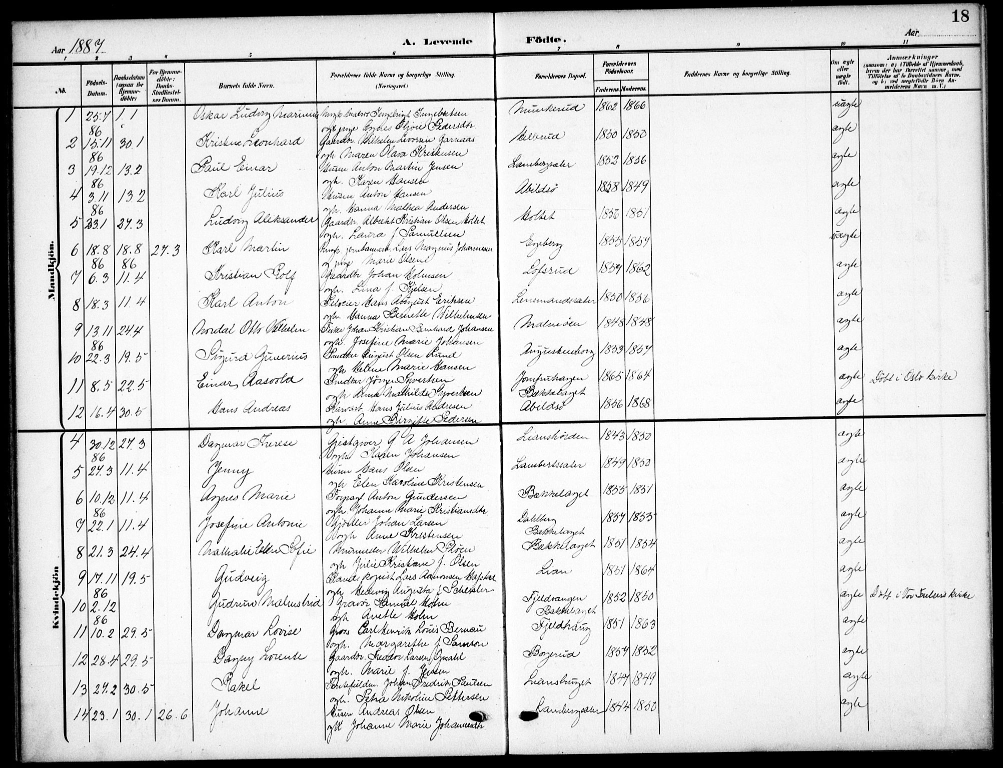 Nordstrand prestekontor Kirkebøker, AV/SAO-A-10362a/F/Fa/L0000: Parish register (official) no.  0, 1881-1900, p. 18