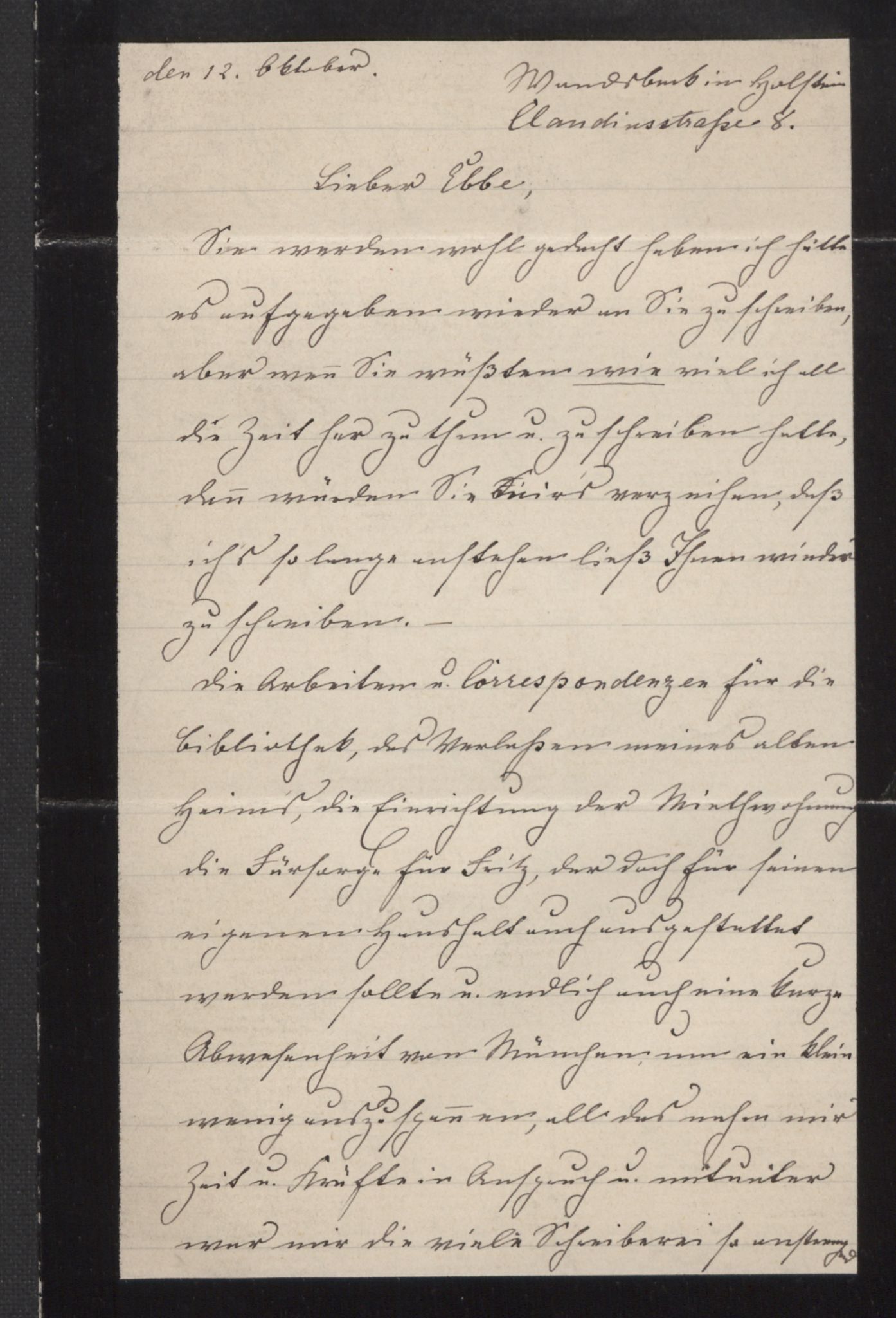 Motzfeldt-familien, AV/RA-PA-0234/I/L0021/0007: -- / Brev fra fru Maurer, München til Ebbe Hertzberg, 1902-1910