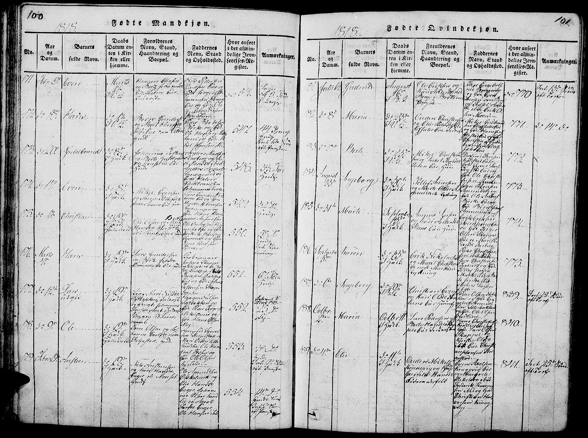 Ringsaker prestekontor, AV/SAH-PREST-014/L/La/L0001: Parish register (copy) no. 1, 1814-1826, p. 100-101