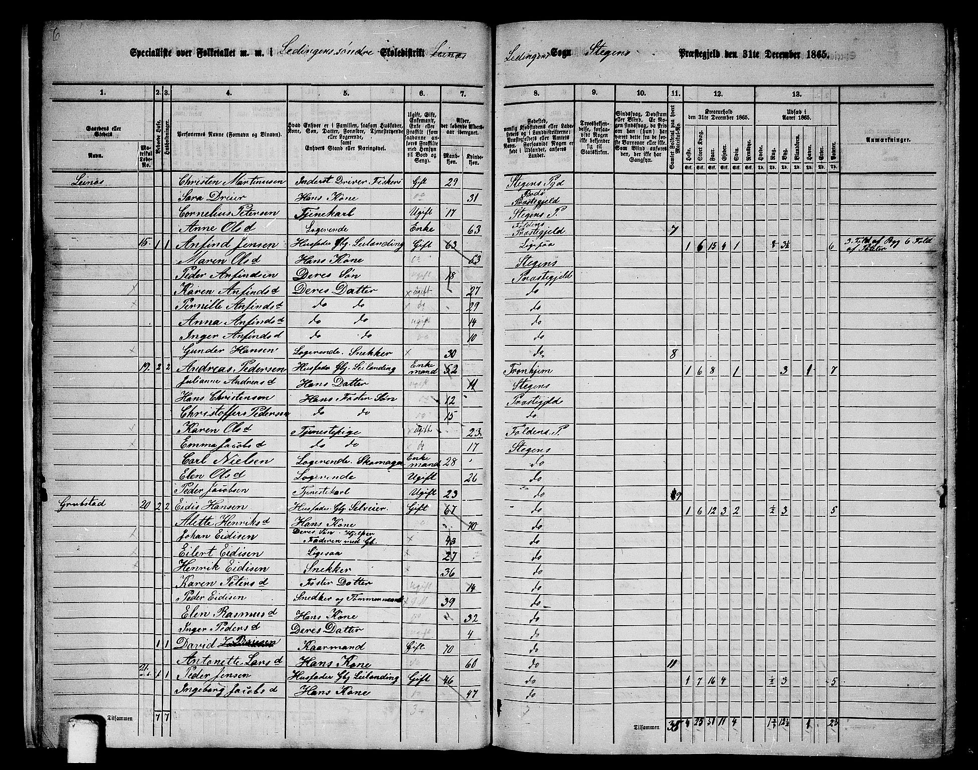 RA, 1865 census for Steigen, 1865, p. 16