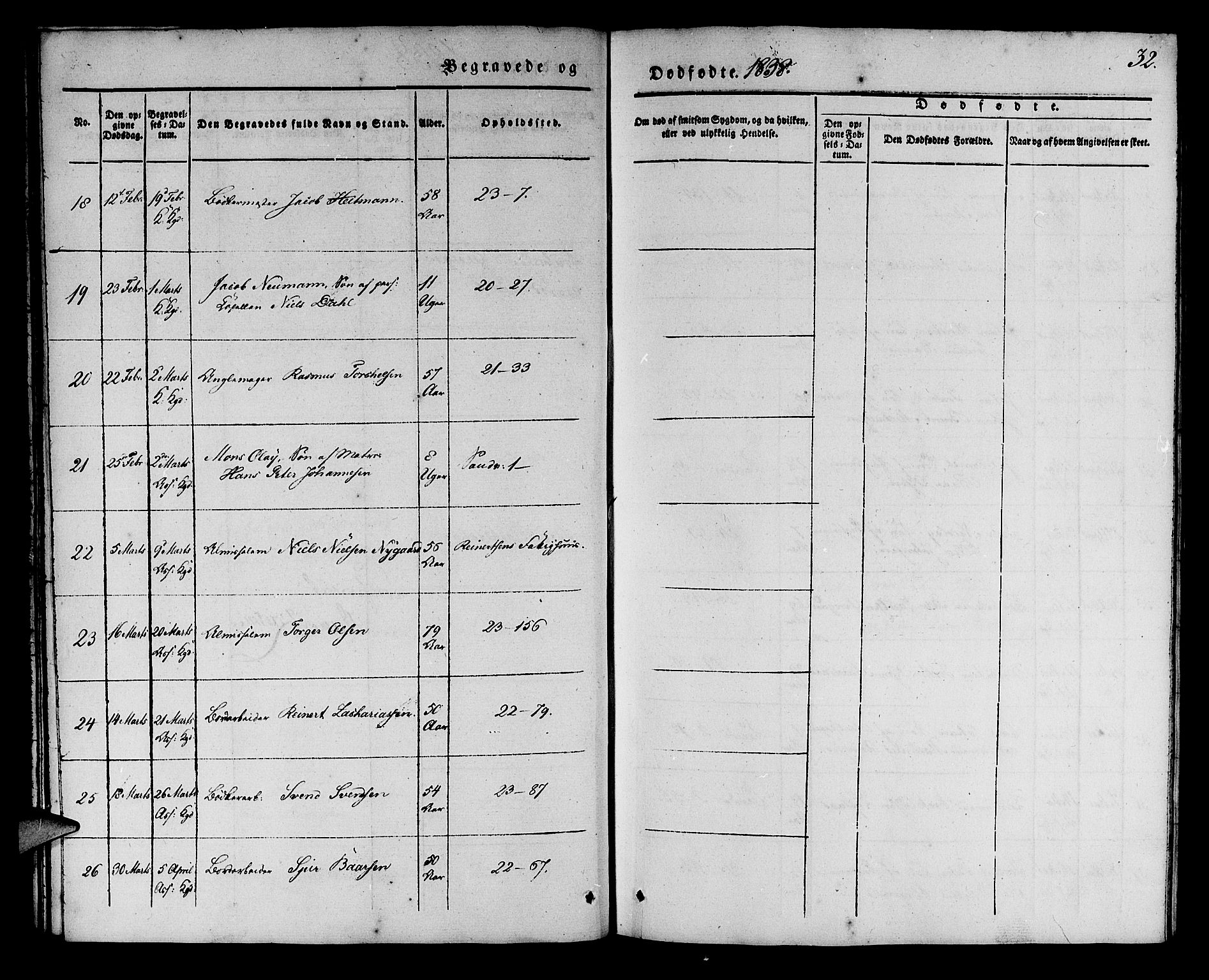 Korskirken sokneprestembete, SAB/A-76101/H/Haa/L0043: Parish register (official) no. E 1, 1834-1848, p. 32