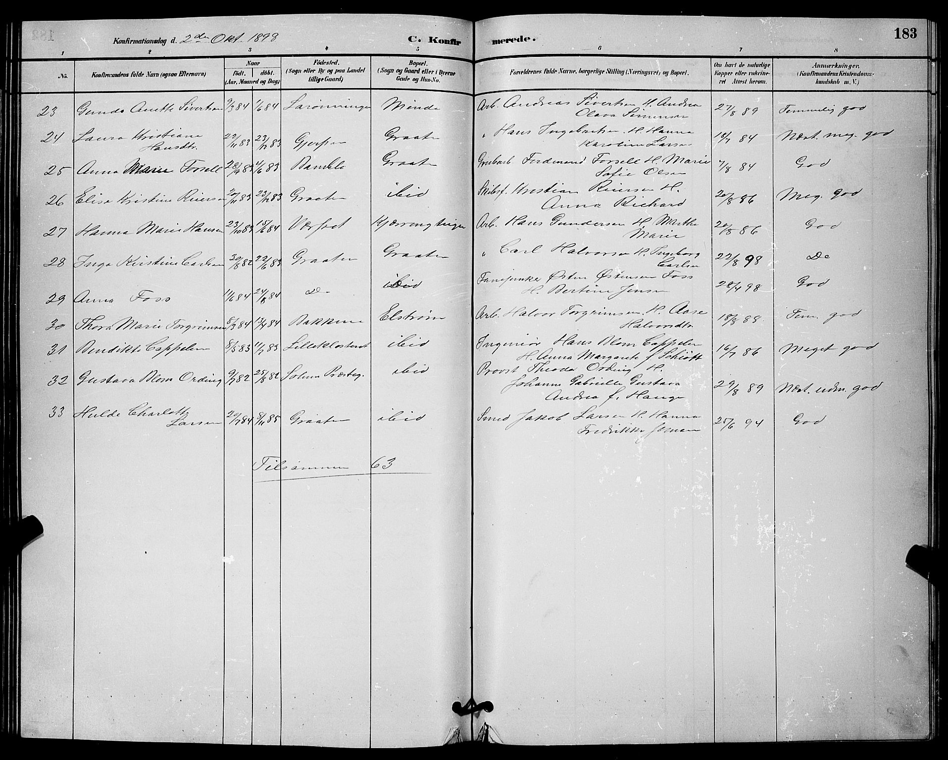 Solum kirkebøker, AV/SAKO-A-306/G/Ga/L0007: Parish register (copy) no. I 7, 1884-1898, p. 183