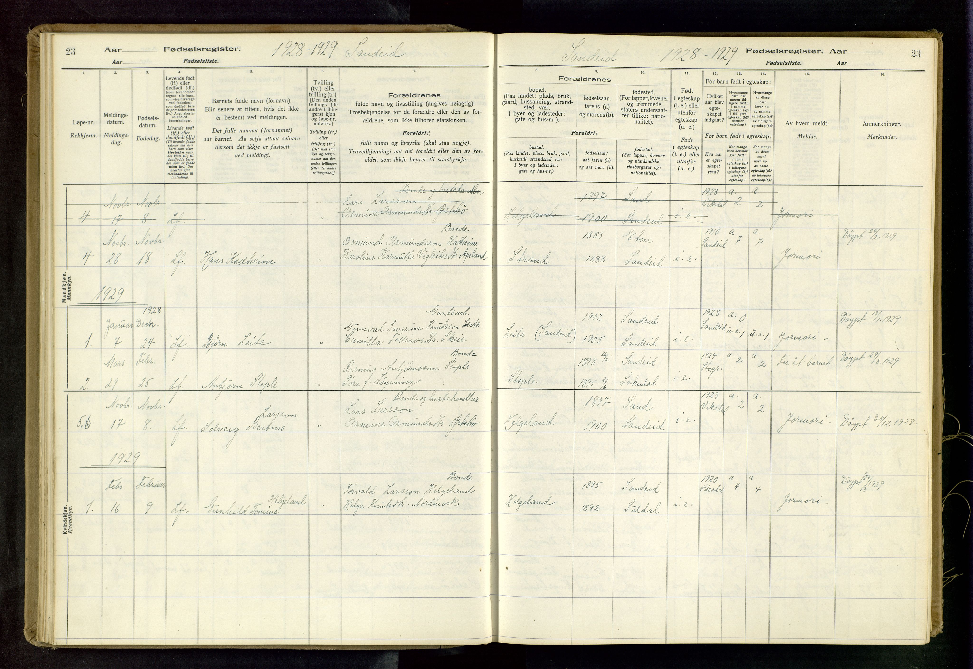 Vikedal sokneprestkontor, AV/SAST-A-101840/01/II: Birth register no. 4, 1916-1982, p. 23