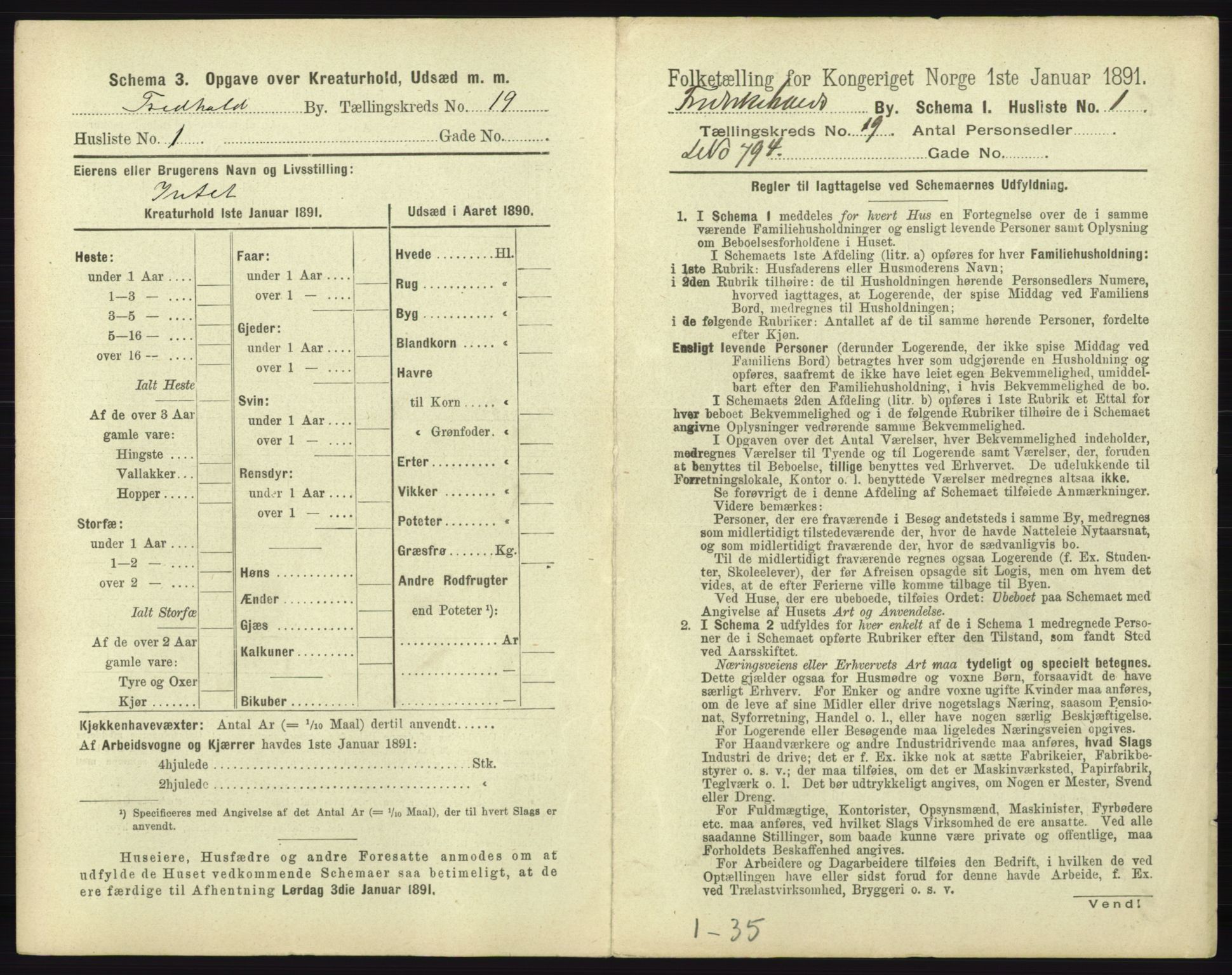 RA, 1891 census for 0101 Fredrikshald, 1891, p. 1674