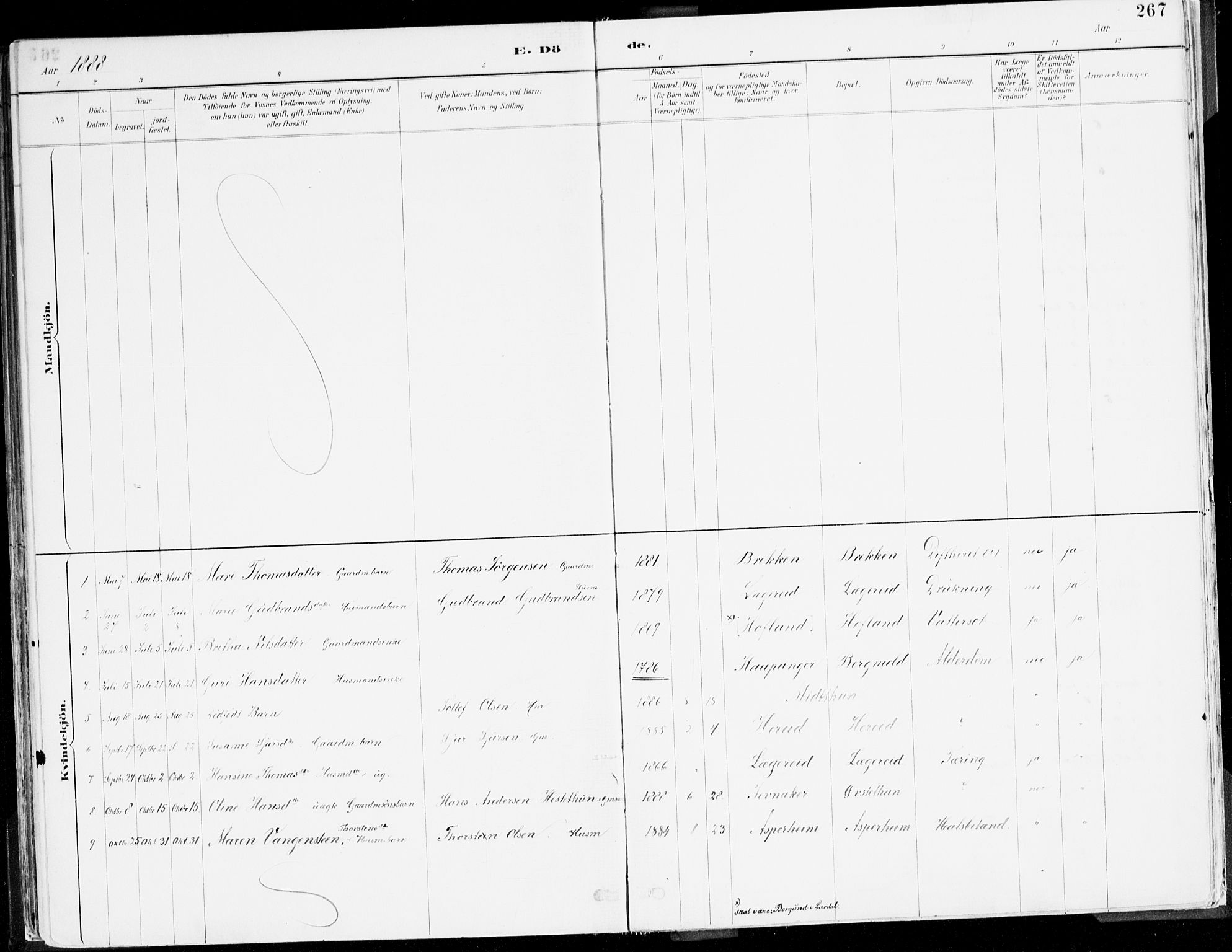 Årdal sokneprestembete, AV/SAB-A-81701: Parish register (official) no. A 5, 1887-1917, p. 267