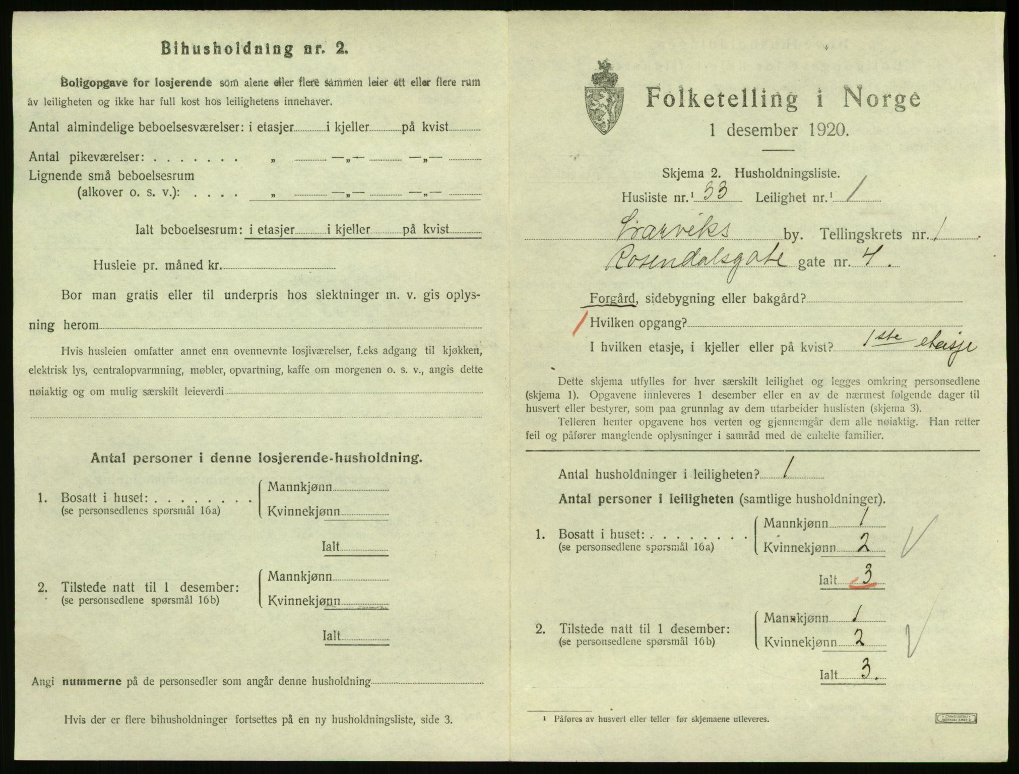 SAKO, 1920 census for Larvik, 1920, p. 3128