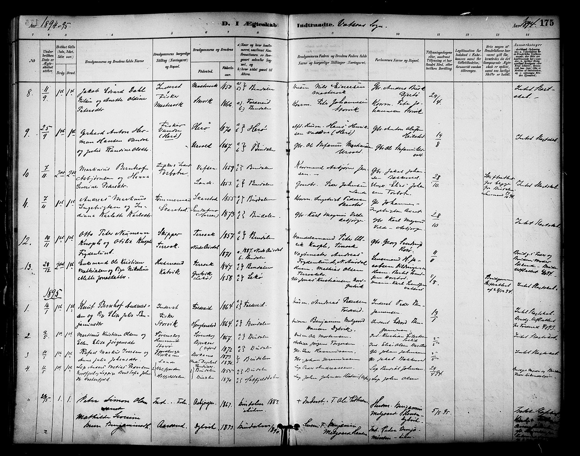 Ministerialprotokoller, klokkerbøker og fødselsregistre - Nordland, AV/SAT-A-1459/810/L0150: Parish register (official) no. 810A10 /1, 1884-1895, p. 175