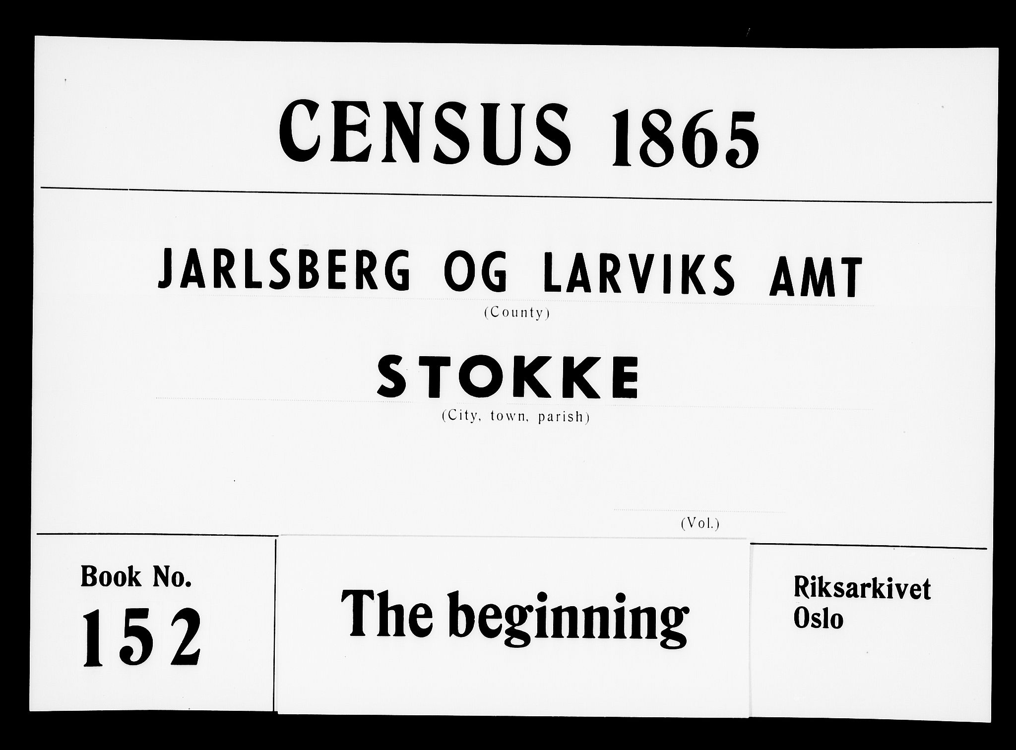 RA, 1865 census for Stokke, 1865, p. 1