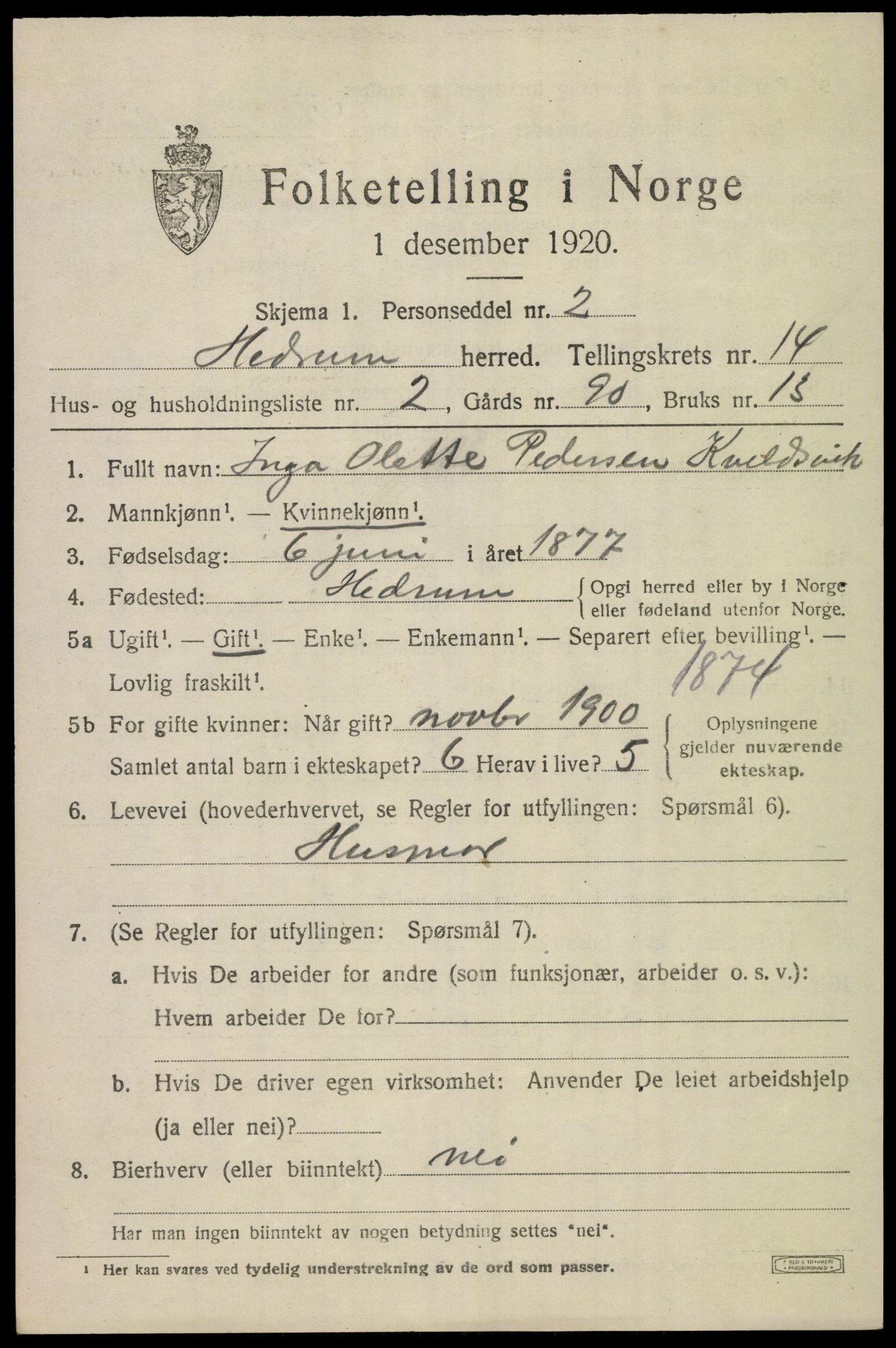 SAKO, 1920 census for Hedrum, 1920, p. 9111