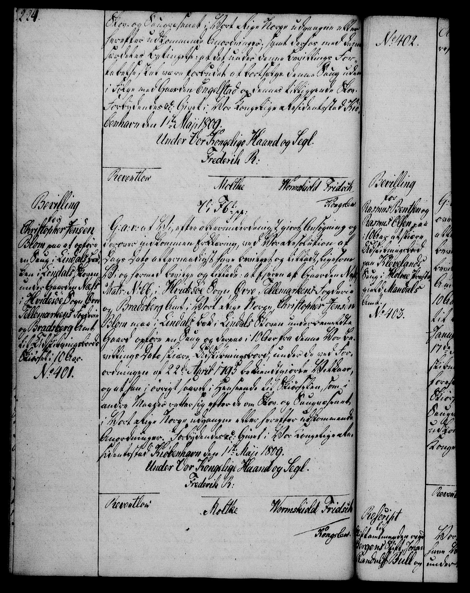 Rentekammeret, Kammerkanselliet, AV/RA-EA-3111/G/Gg/Gga/L0019: Norsk ekspedisjonsprotokoll med register (merket RK 53.19), 1807-1810, p. 224