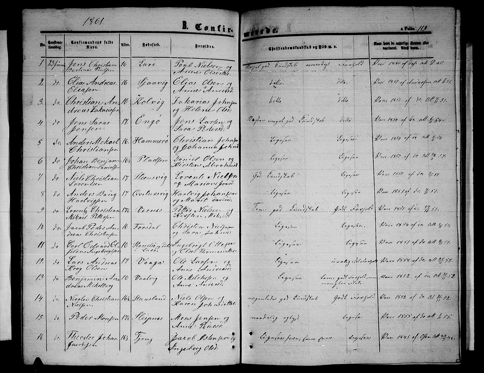 Ministerialprotokoller, klokkerbøker og fødselsregistre - Nordland, SAT/A-1459/841/L0619: Parish register (copy) no. 841C03, 1856-1876, p. 119