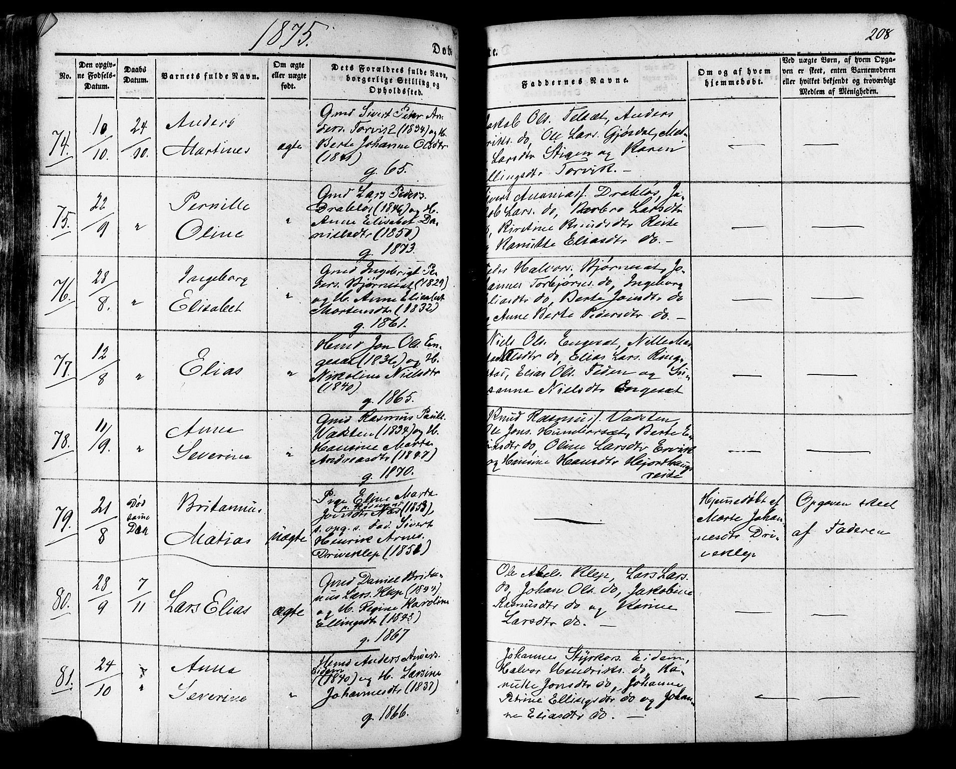 Ministerialprotokoller, klokkerbøker og fødselsregistre - Møre og Romsdal, SAT/A-1454/511/L0140: Parish register (official) no. 511A07, 1851-1878, p. 208