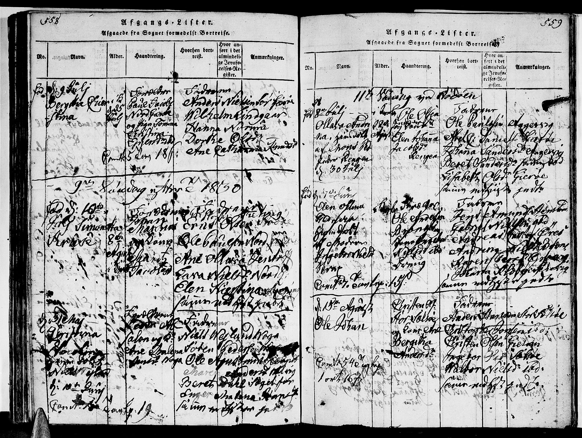 Ministerialprotokoller, klokkerbøker og fødselsregistre - Nordland, AV/SAT-A-1459/841/L0616: Parish register (copy) no. 841C01 /1, 1820-1832, p. 558-559