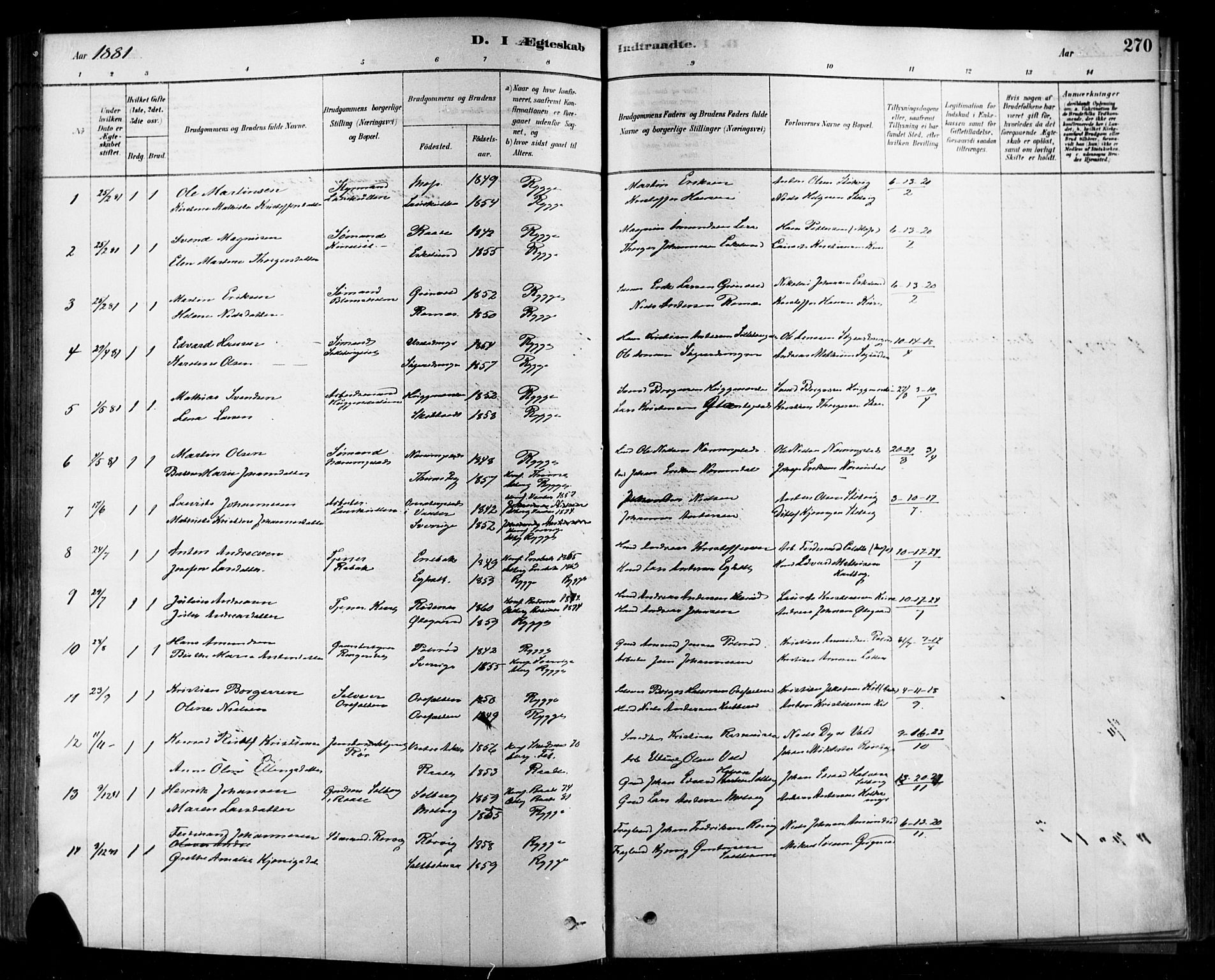 Rygge prestekontor Kirkebøker, AV/SAO-A-10084b/F/Fa/L0007: Parish register (official) no. 7, 1878-1904, p. 270