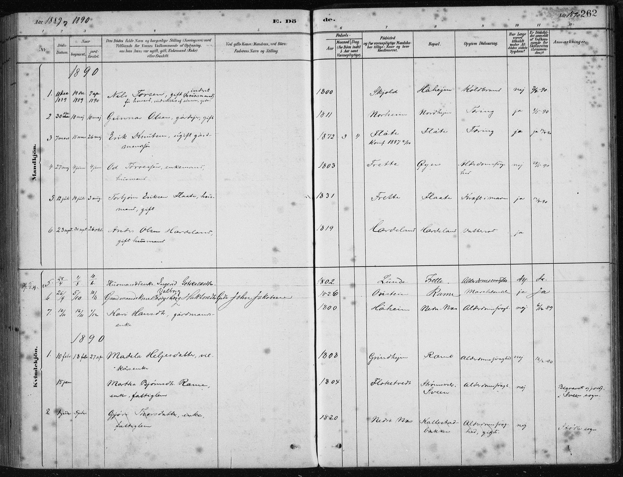 Etne sokneprestembete, SAB/A-75001/H/Haa: Parish register (official) no. D  1, 1879-1919, p. 262
