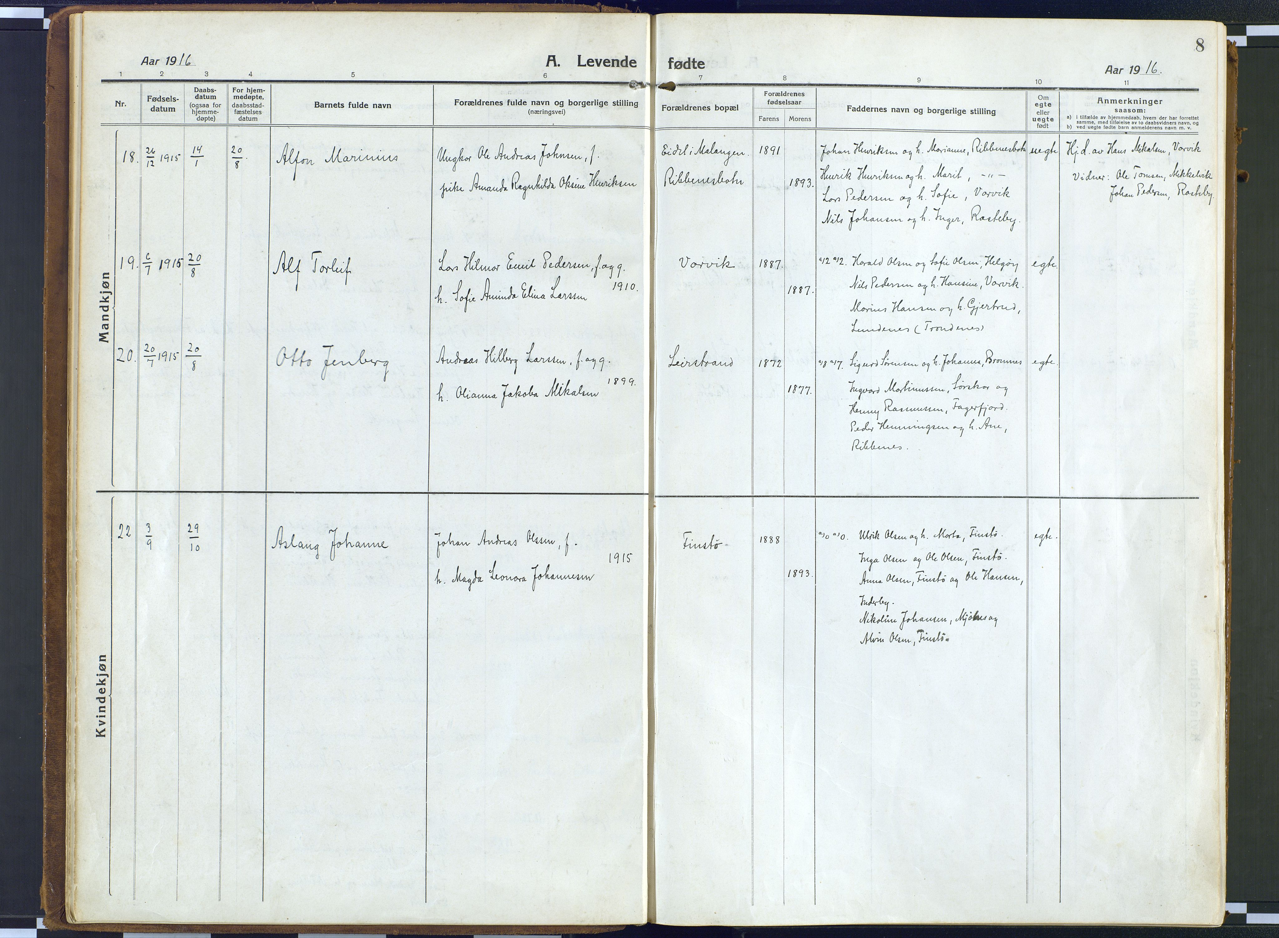 Karlsøy sokneprestembete, AV/SATØ-S-1299/H/Ha/Haa/L0016kirke: Parish register (official) no. 16, 1916-1934, p. 8