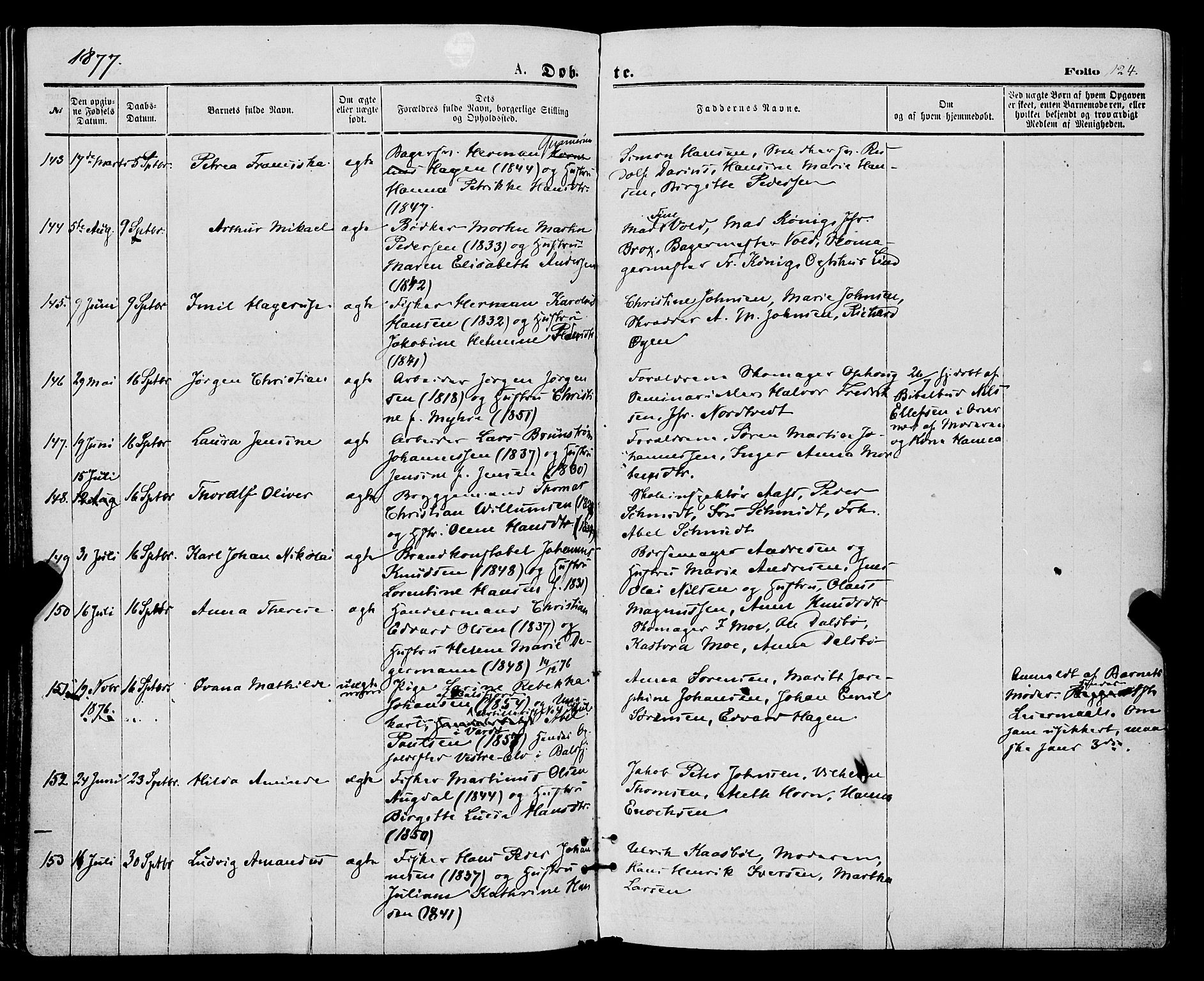 Tromsø sokneprestkontor/stiftsprosti/domprosti, SATØ/S-1343/G/Ga/L0013kirke: Parish register (official) no. 13, 1872-1877, p. 124