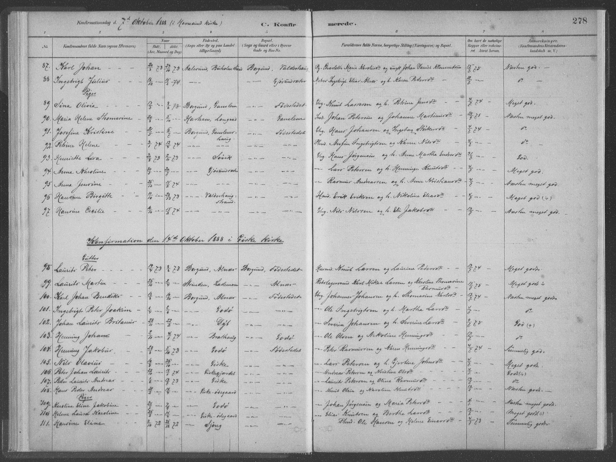 Ministerialprotokoller, klokkerbøker og fødselsregistre - Møre og Romsdal, SAT/A-1454/528/L0402: Parish register (official) no. 528A12II, 1880-1903, p. 278