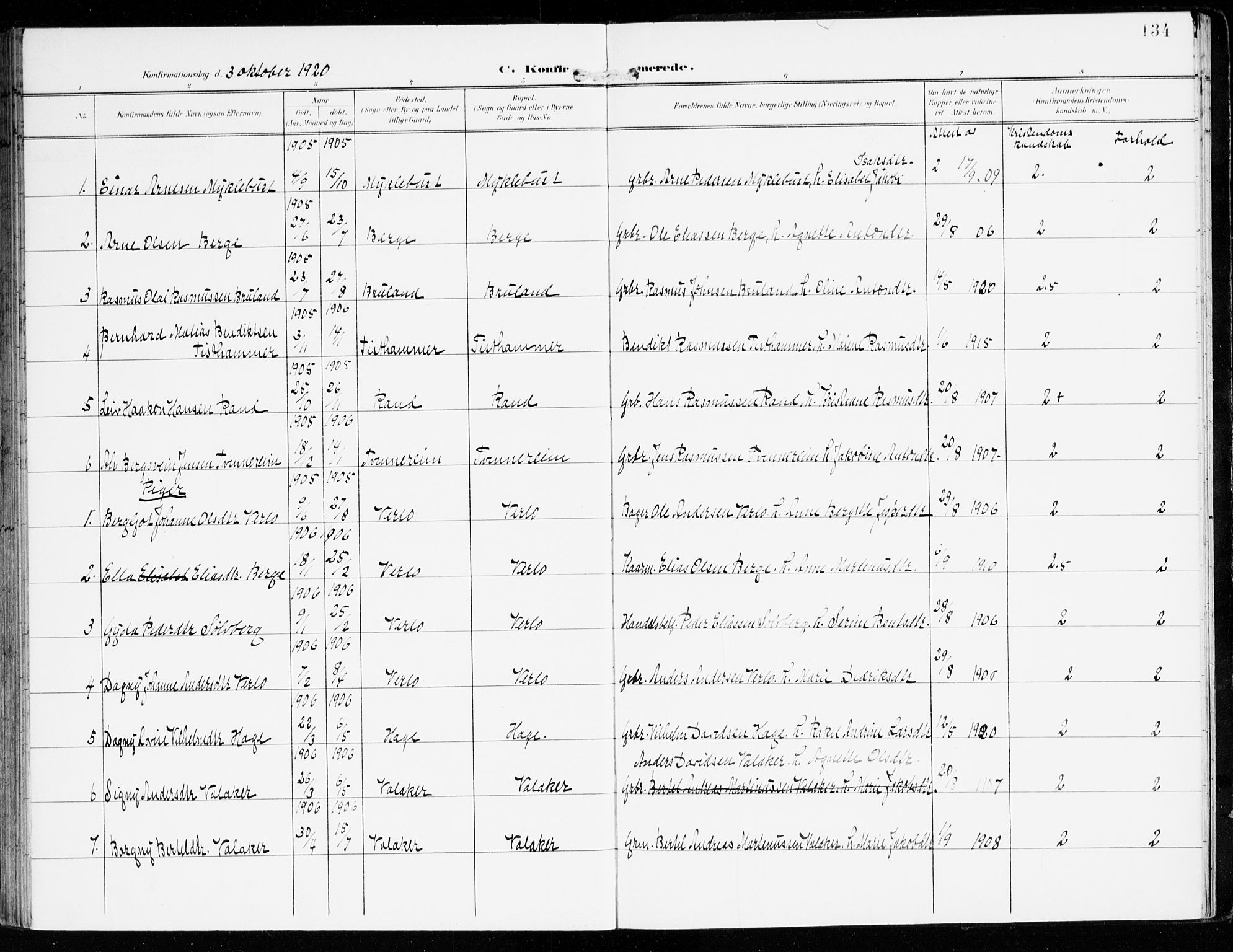 Innvik sokneprestembete, AV/SAB-A-80501: Parish register (official) no. D 2, 1900-1921, p. 134