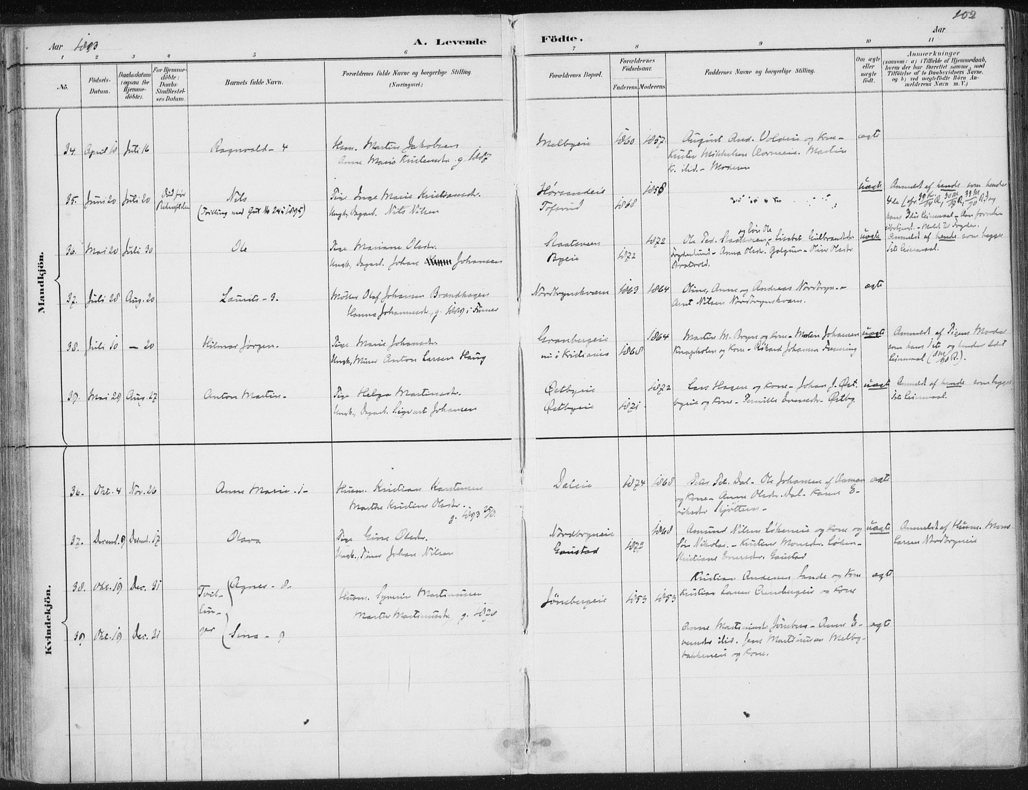 Romedal prestekontor, AV/SAH-PREST-004/K/L0010: Parish register (official) no. 10, 1880-1895, p. 102