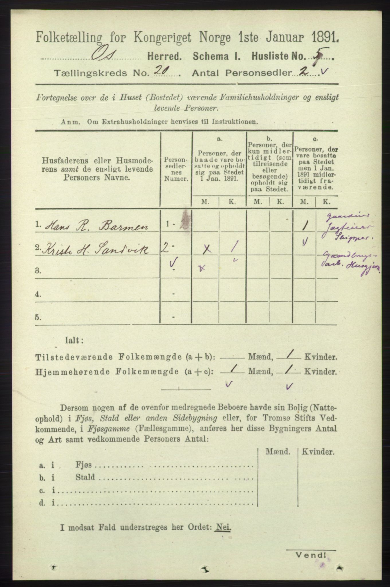 RA, 1891 census for 1243 Os, 1891, p. 4406