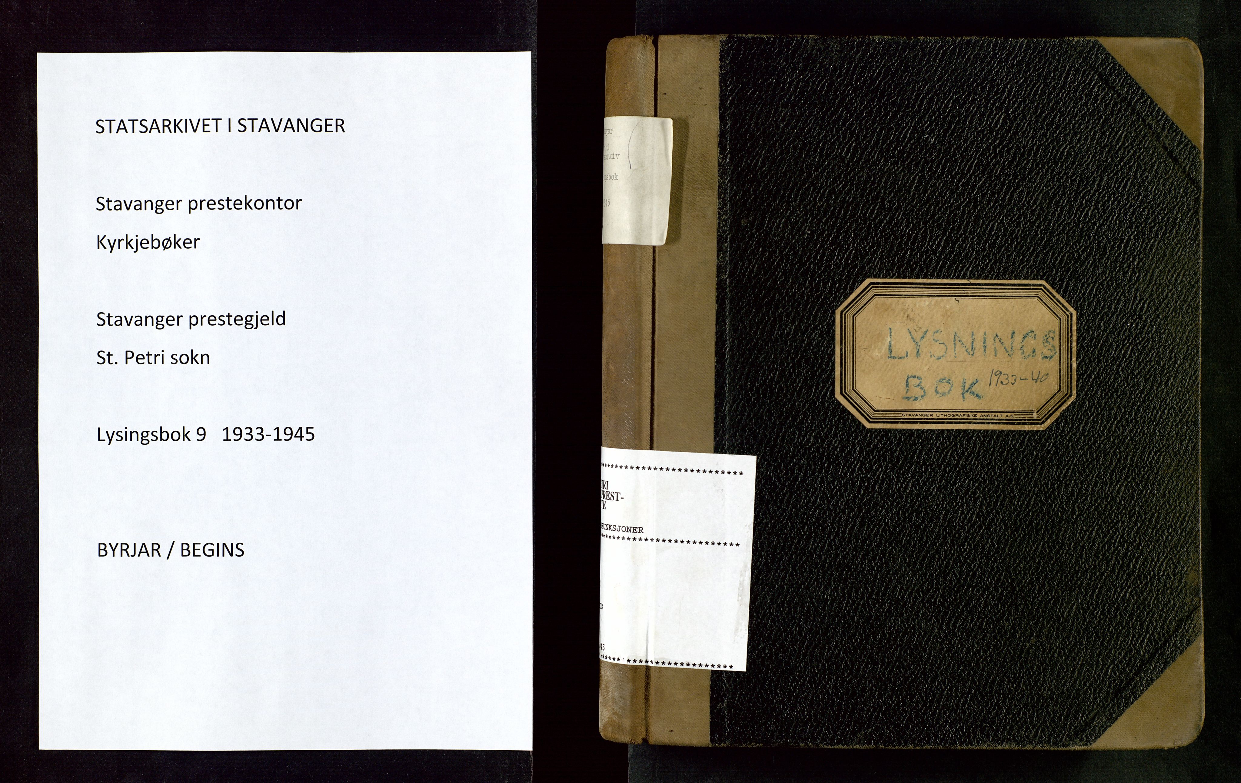 St. Petri sokneprestkontor, SAST/A-101813/001/70/705BA/L0009: Banns register no. 9, 1933-1945