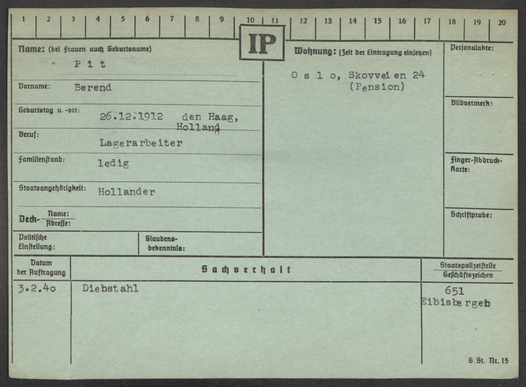 Befehlshaber der Sicherheitspolizei und des SD, AV/RA-RAFA-5969/E/Ea/Eaa/L0008: Register over norske fanger i Møllergata 19: Oelze-Ru, 1940-1945, p. 904