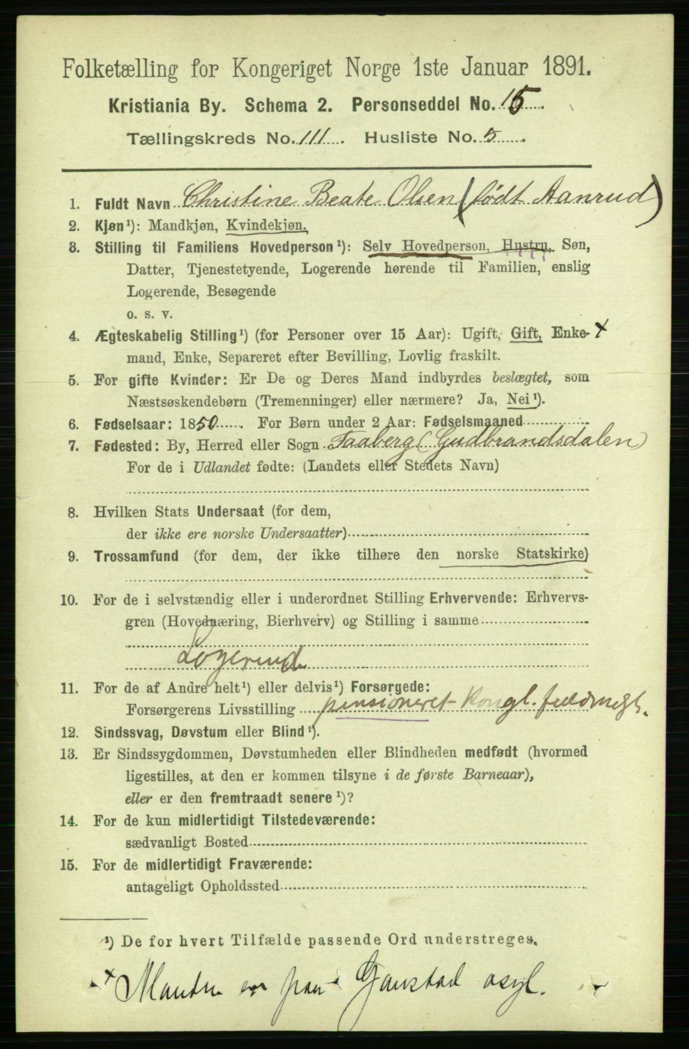 RA, 1891 census for 0301 Kristiania, 1891, p. 58078