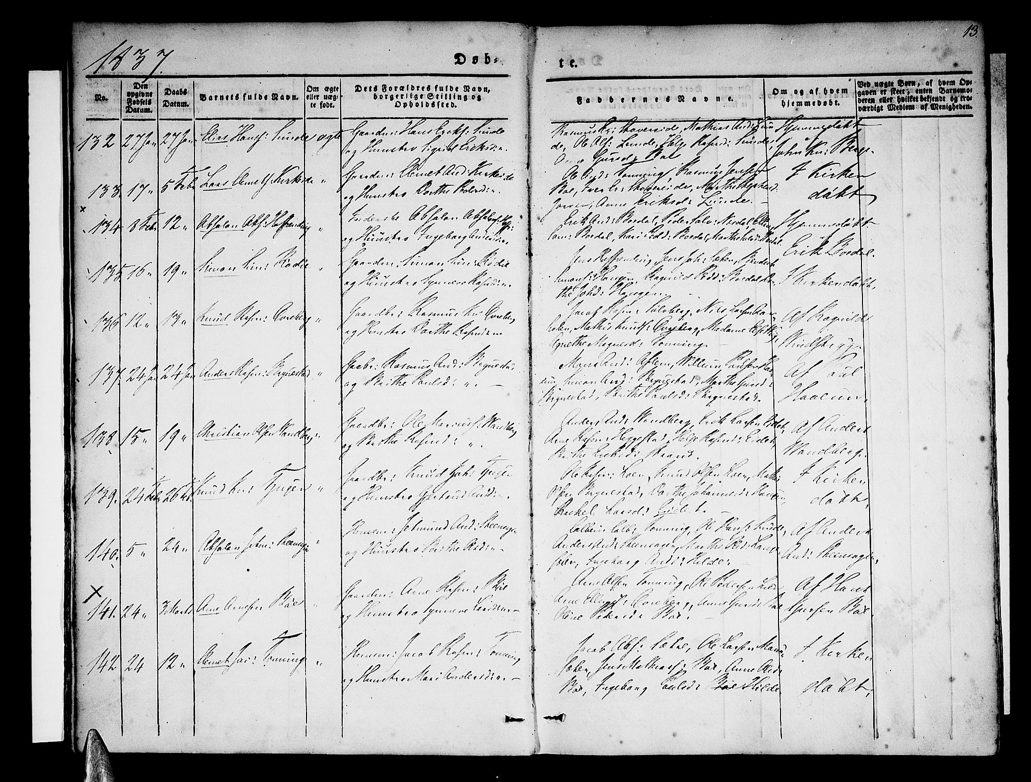 Stryn Sokneprestembete, AV/SAB-A-82501: Parish register (official) no. A 1, 1832-1845, p. 13