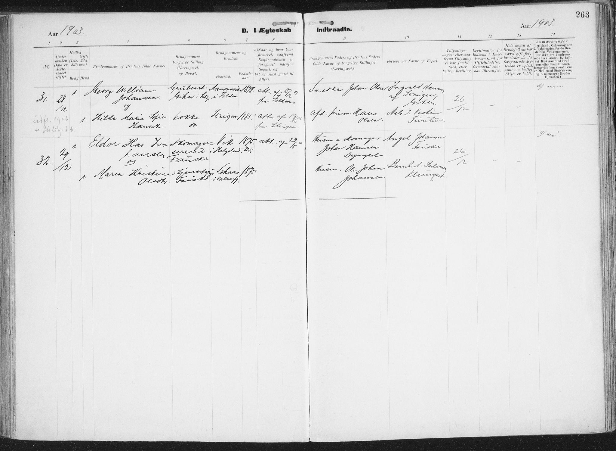 Ministerialprotokoller, klokkerbøker og fødselsregistre - Nordland, AV/SAT-A-1459/849/L0696: Parish register (official) no. 849A08, 1898-1910, p. 263