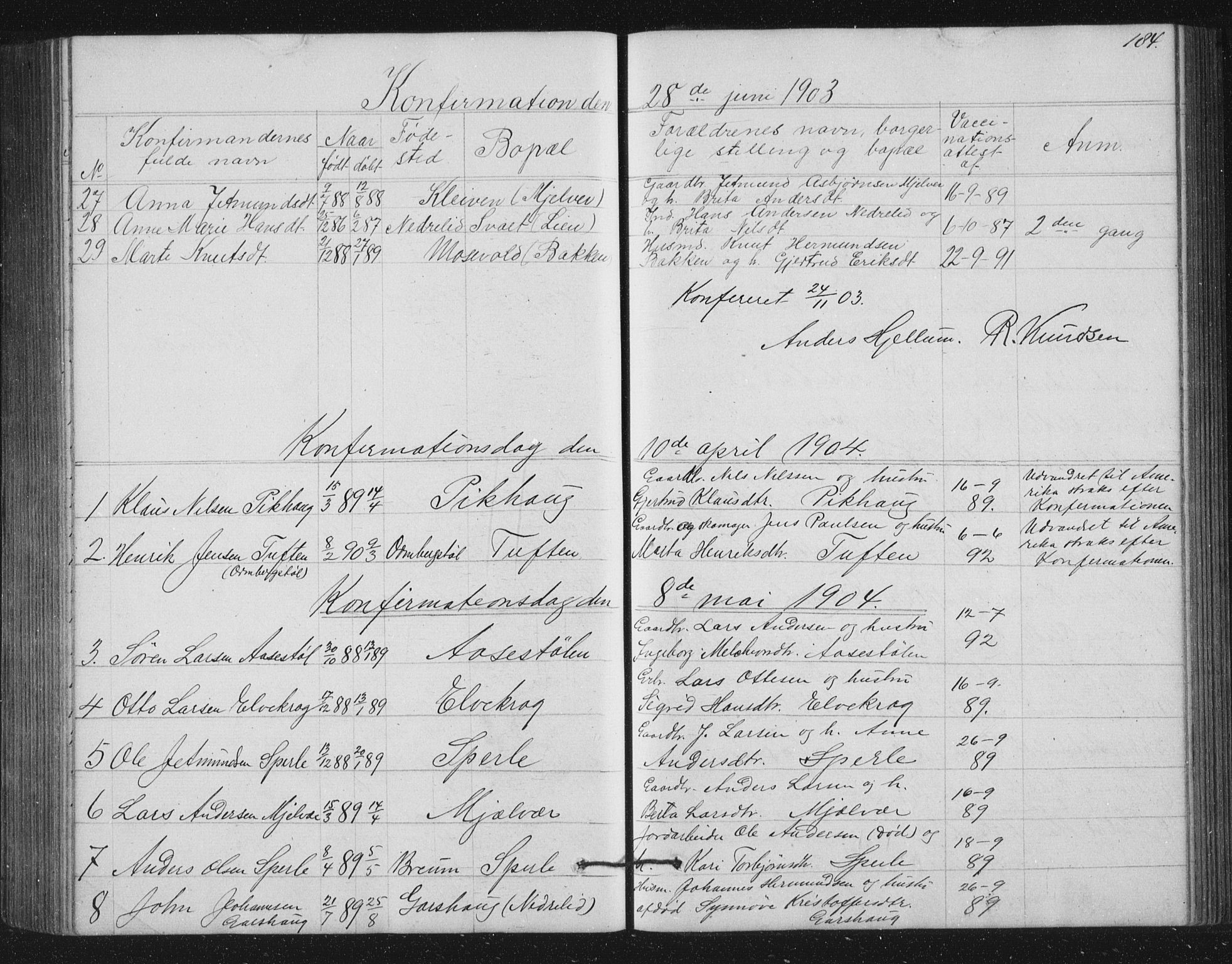 Jostedal sokneprestembete, AV/SAB-A-80601/H/Hab/Haba/L0001: Parish register (copy) no. A 1, 1861-1906, p. 184