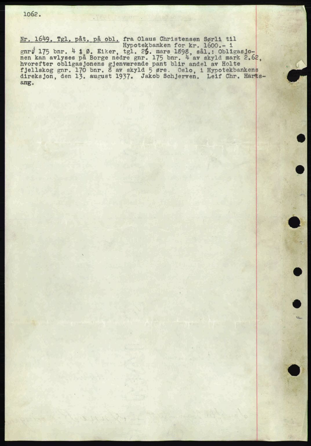 Eiker, Modum og Sigdal sorenskriveri, SAKO/A-123/G/Ga/Gab/L0035: Mortgage book no. A5, 1937-1937, Diary no: : 1649/1937