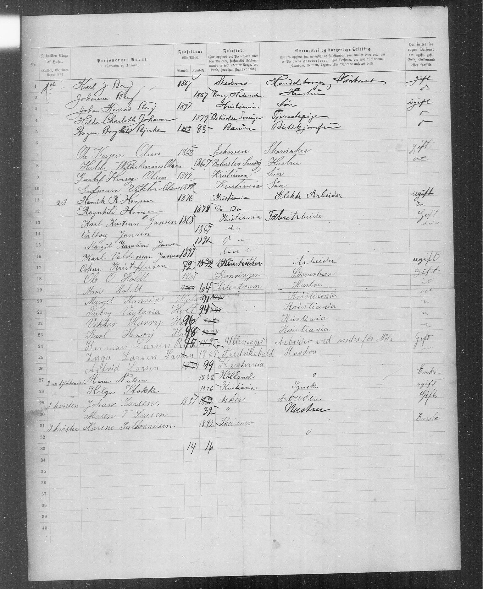 OBA, Municipal Census 1899 for Kristiania, 1899, p. 3292