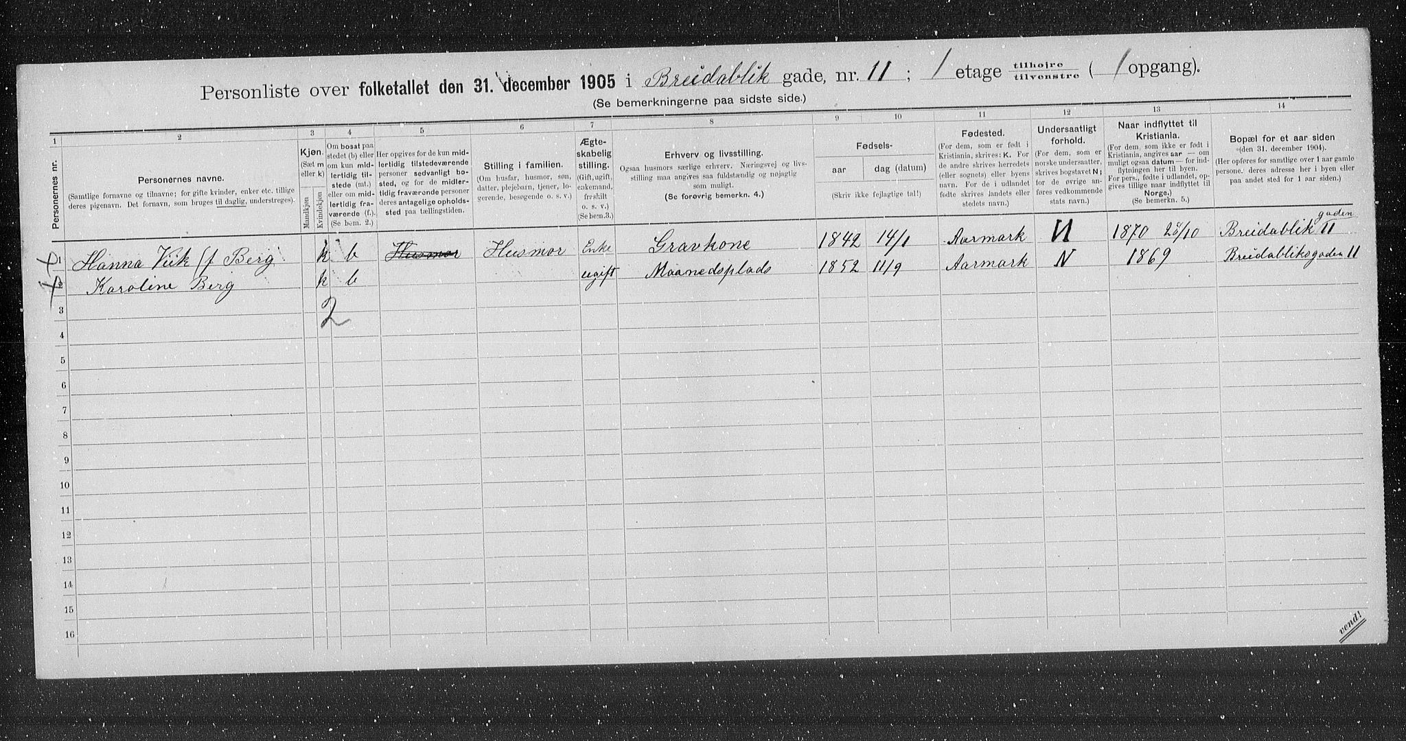 OBA, Municipal Census 1905 for Kristiania, 1905, p. 4378