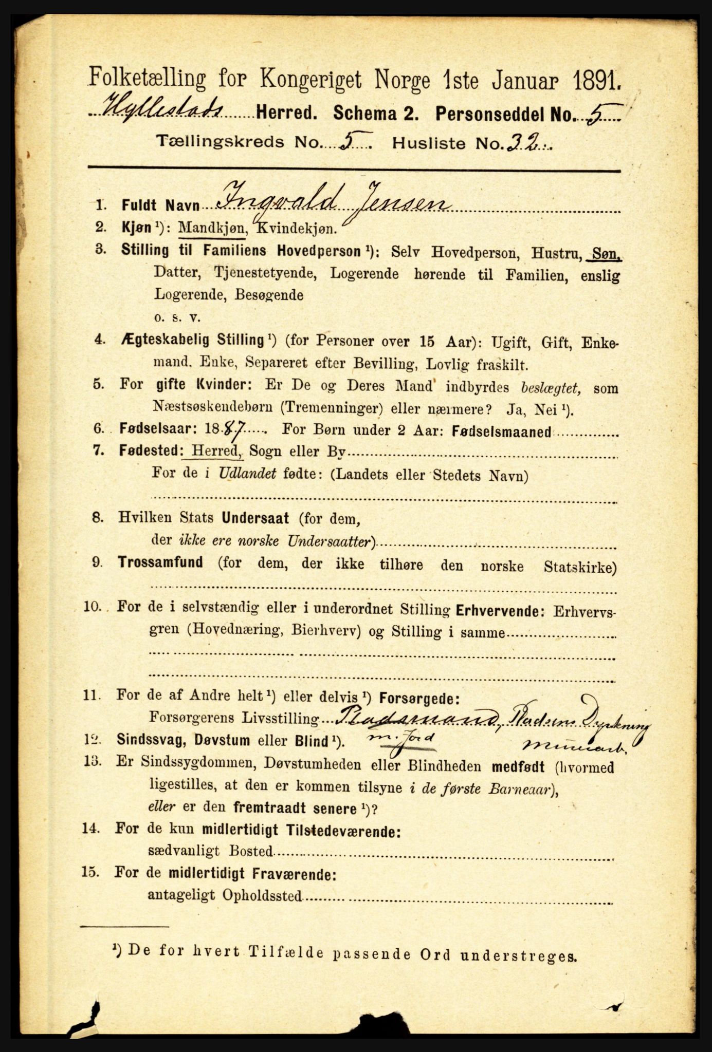 RA, 1891 census for 1413 Hyllestad, 1891, p. 977