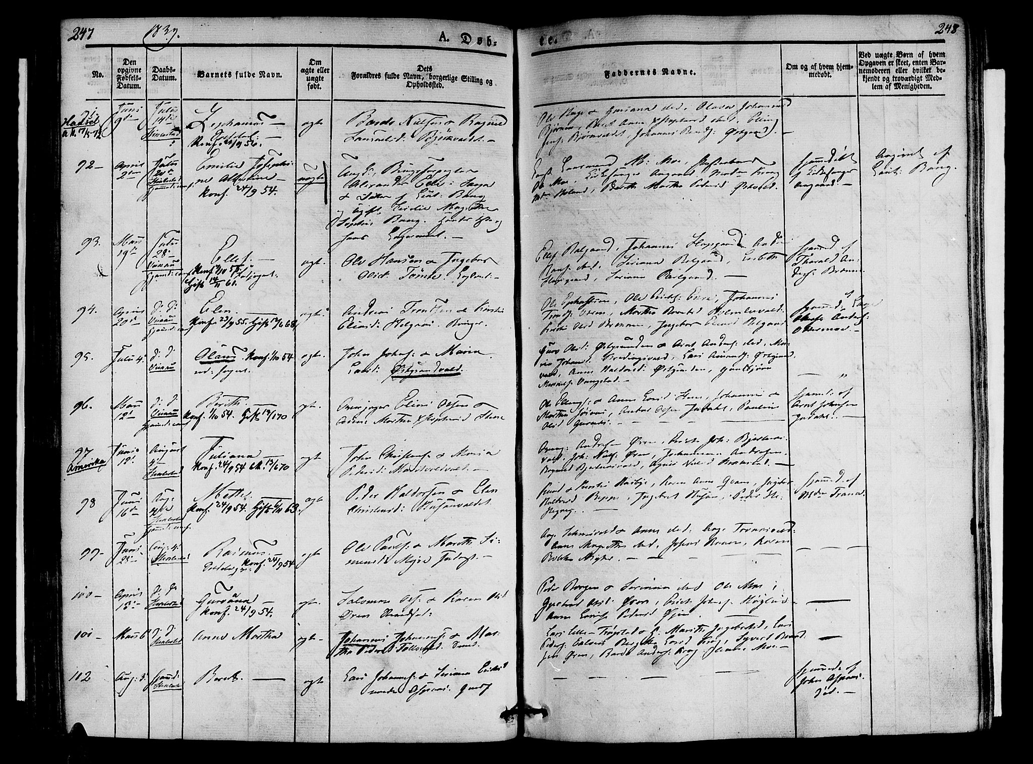 Ministerialprotokoller, klokkerbøker og fødselsregistre - Nord-Trøndelag, AV/SAT-A-1458/723/L0238: Parish register (official) no. 723A07, 1831-1840, p. 247-248