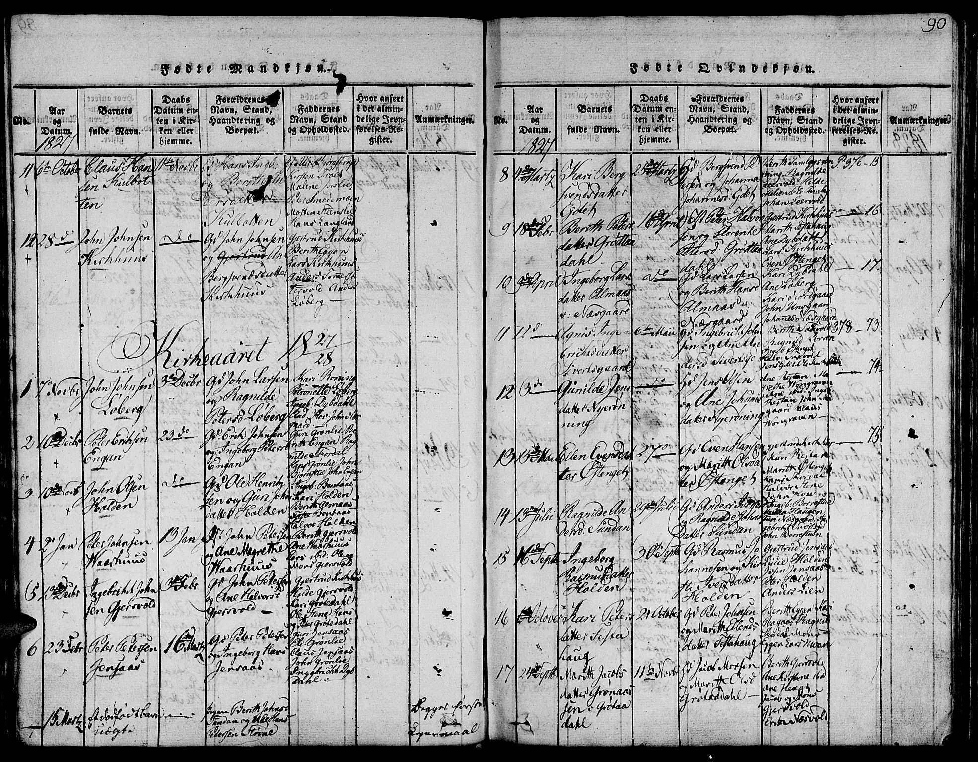 Ministerialprotokoller, klokkerbøker og fødselsregistre - Sør-Trøndelag, SAT/A-1456/685/L0956: Parish register (official) no. 685A03 /3, 1817-1829, p. 90