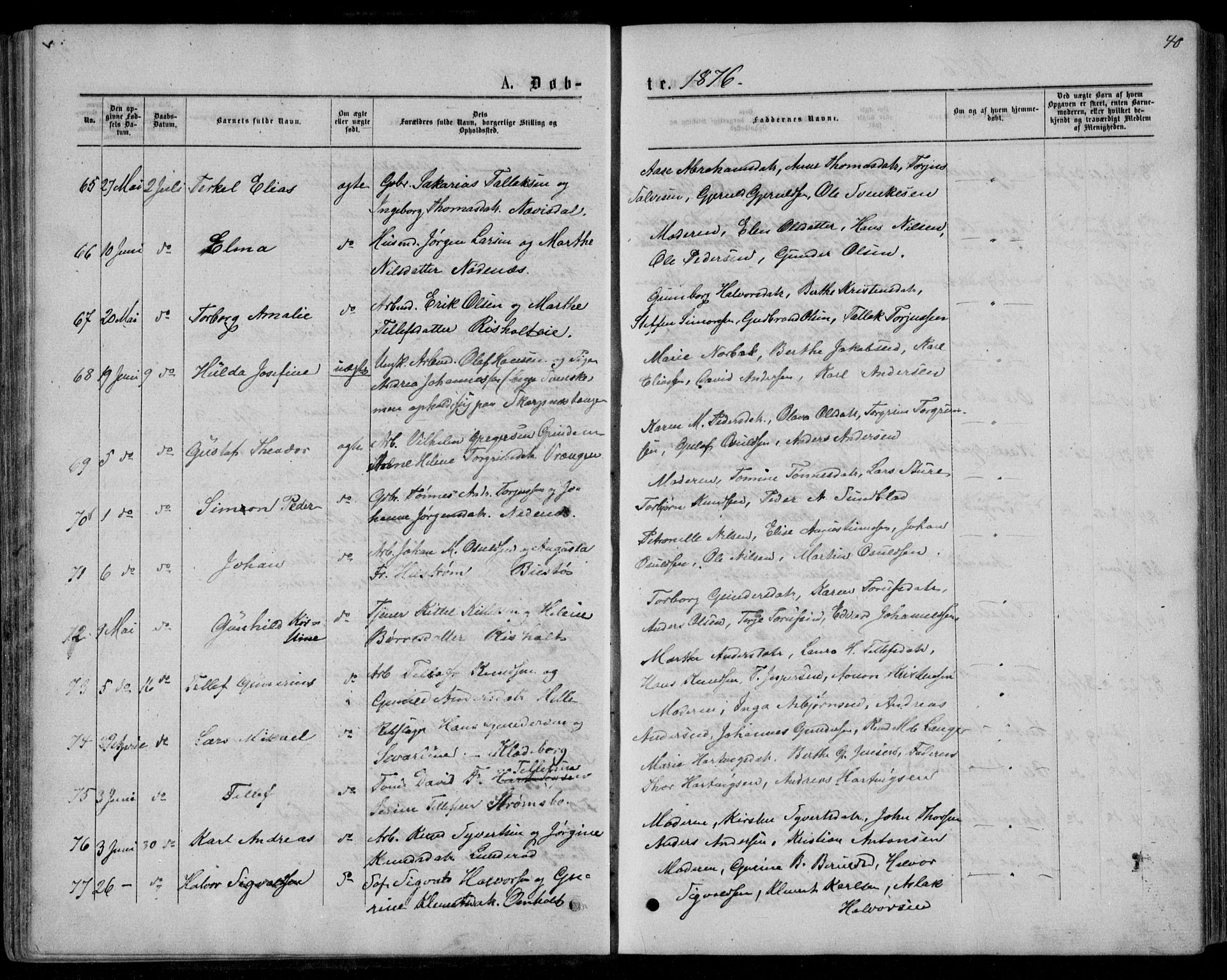 Øyestad sokneprestkontor, AV/SAK-1111-0049/F/Fb/L0008: Parish register (copy) no. B 8, 1872-1886, p. 40