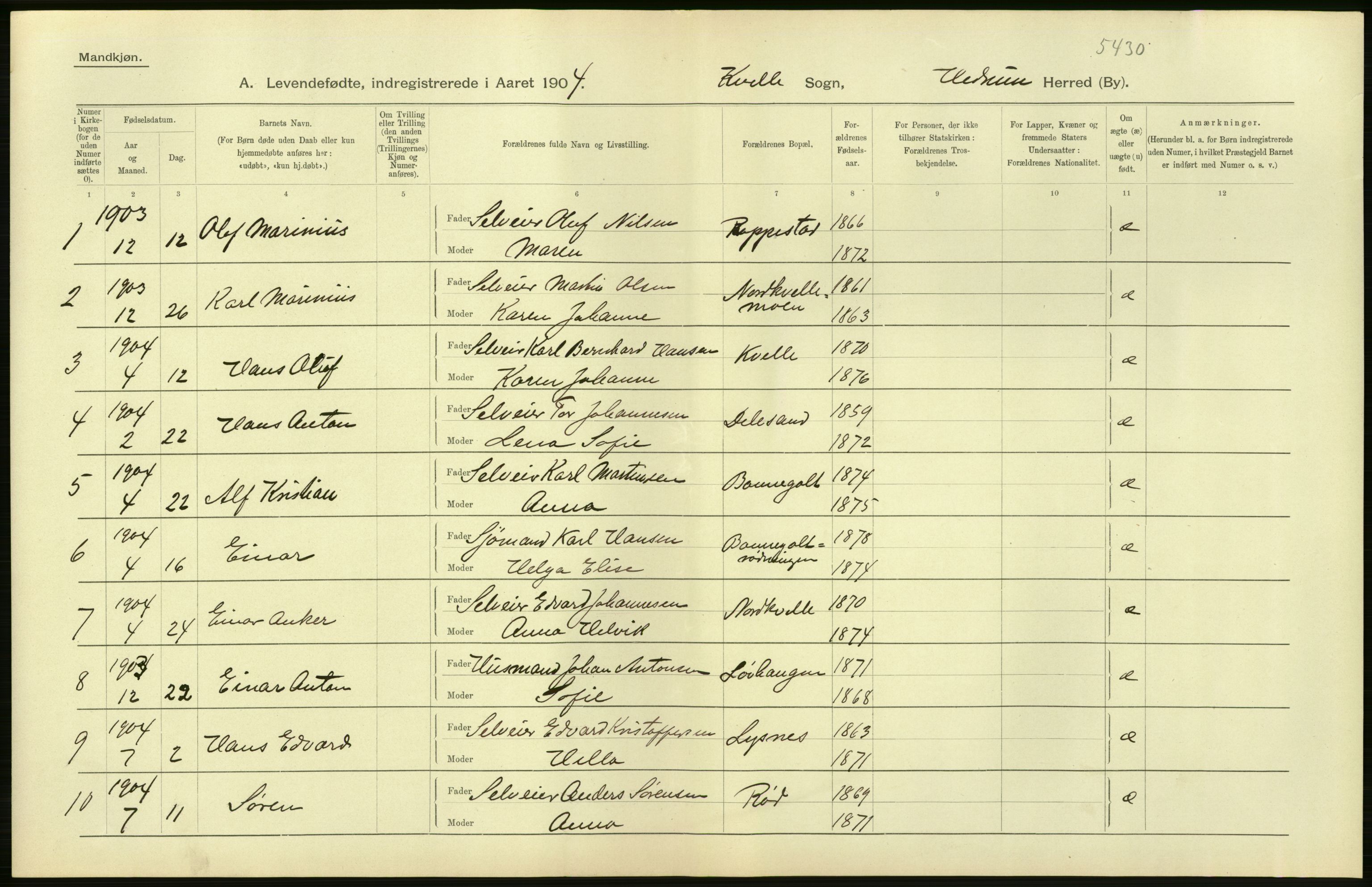 Statistisk sentralbyrå, Sosiodemografiske emner, Befolkning, AV/RA-S-2228/D/Df/Dfa/Dfab/L0008: Jarlsberg og Larvig amt: Fødte, gifte, døde, 1904, p. 46