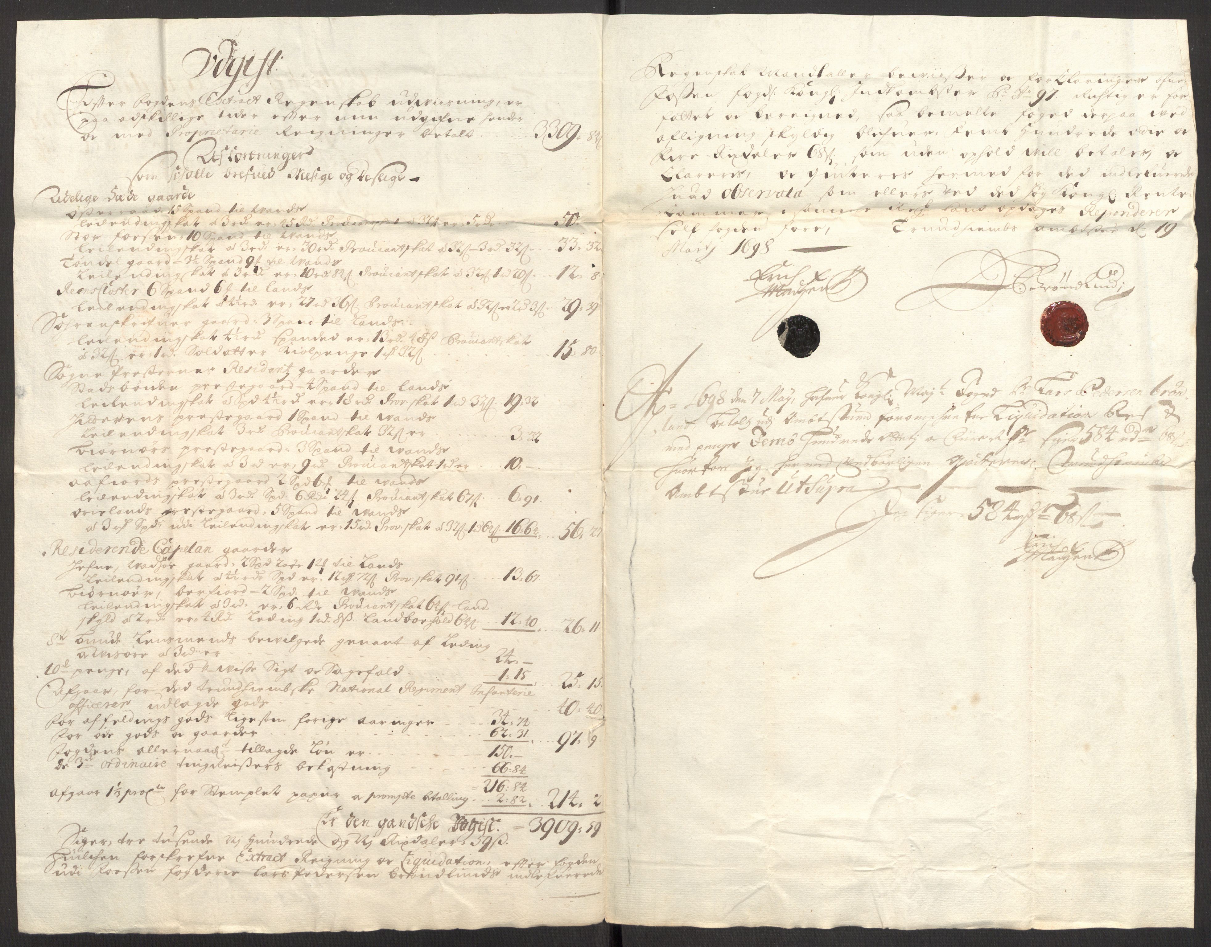 Rentekammeret inntil 1814, Reviderte regnskaper, Fogderegnskap, RA/EA-4092/R57/L3852: Fogderegnskap Fosen, 1697, p. 14