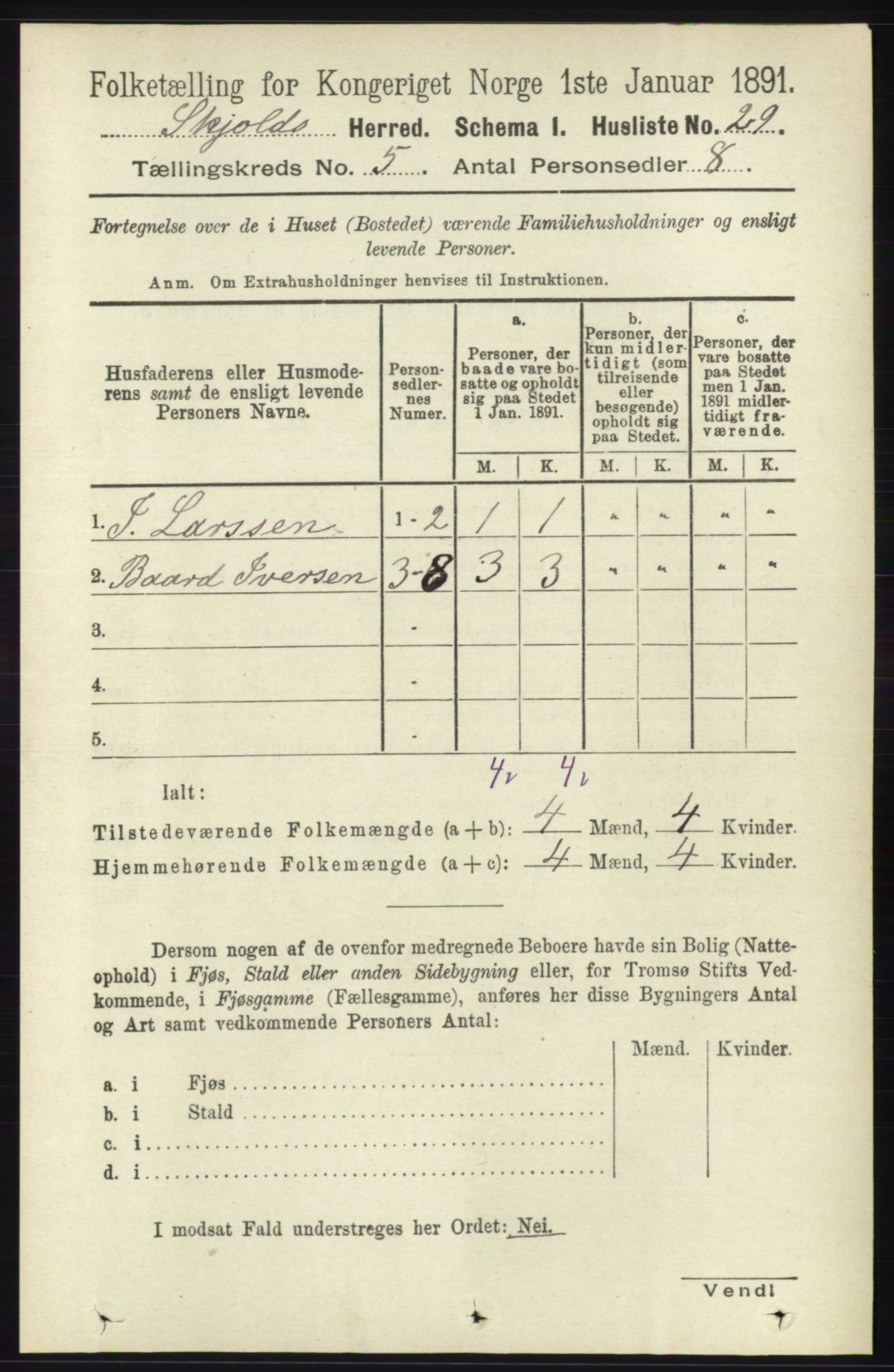 RA, 1891 census for 1154 Skjold, 1891, p. 757