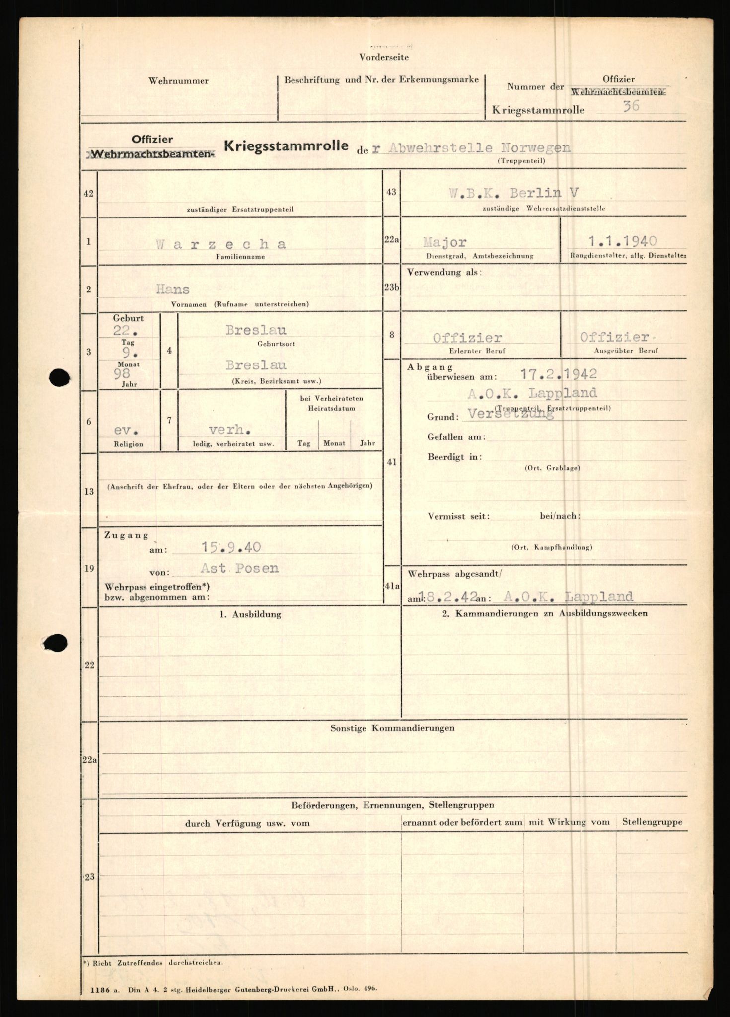 Forsvarets Overkommando. 2 kontor. Arkiv 11.4. Spredte tyske arkivsaker, AV/RA-RAFA-7031/D/Dar/Dara/L0019: Personalbøker og diverse, 1940-1945, p. 522