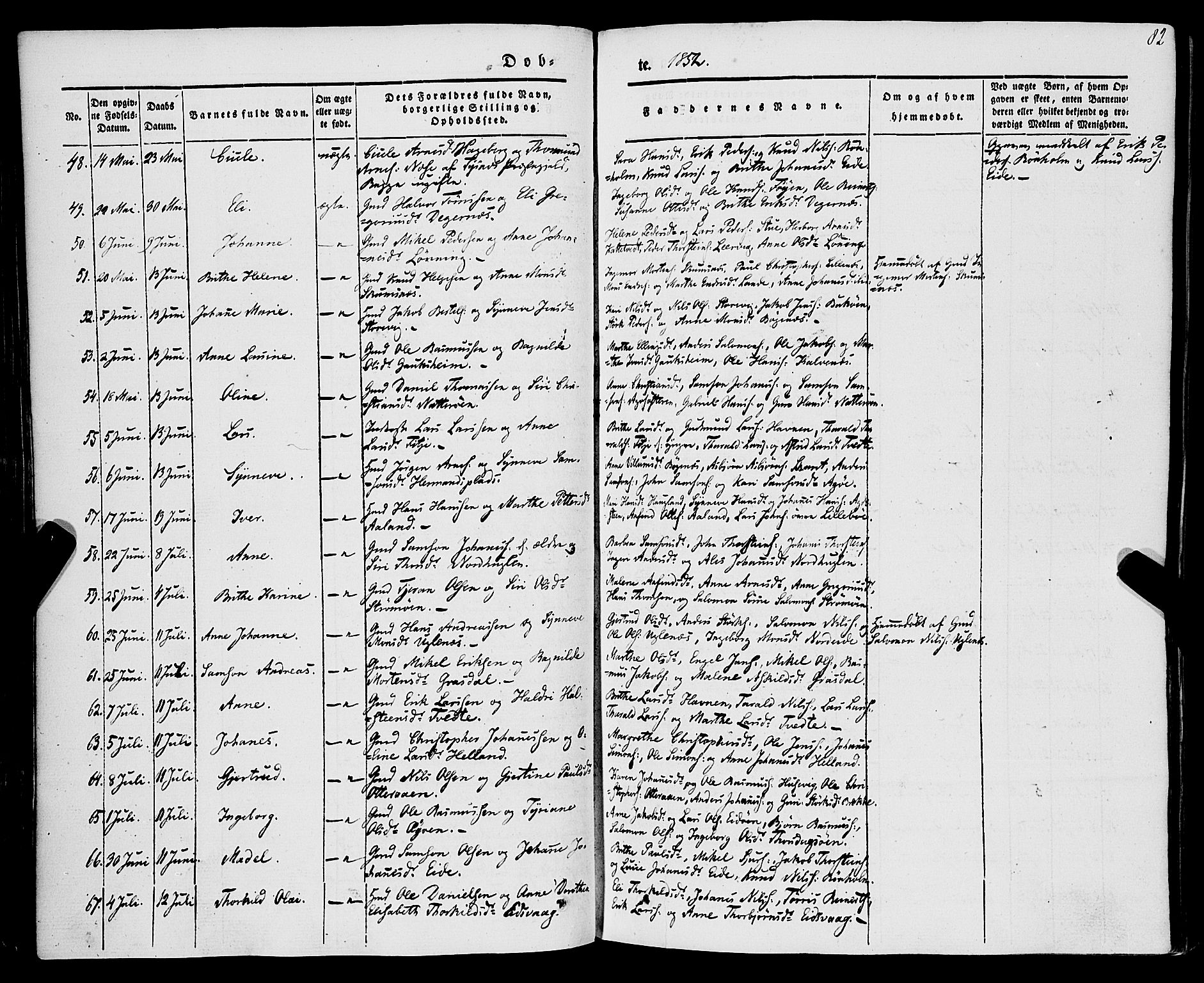 Stord sokneprestembete, SAB/A-78201/H/Haa: Parish register (official) no. A 7, 1841-1861, p. 82