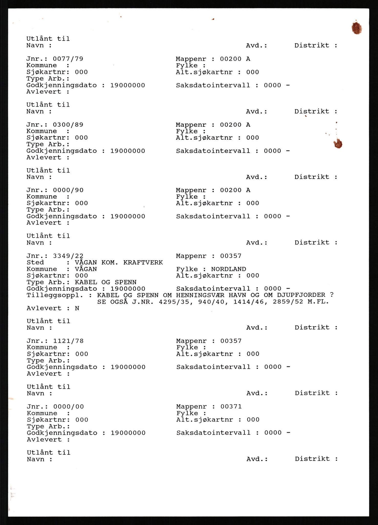 Havnedirektoratet, RA/S-1604/2/C/L0054: Register over Bruer og kraftoverføringer, 1922-1991, p. 1