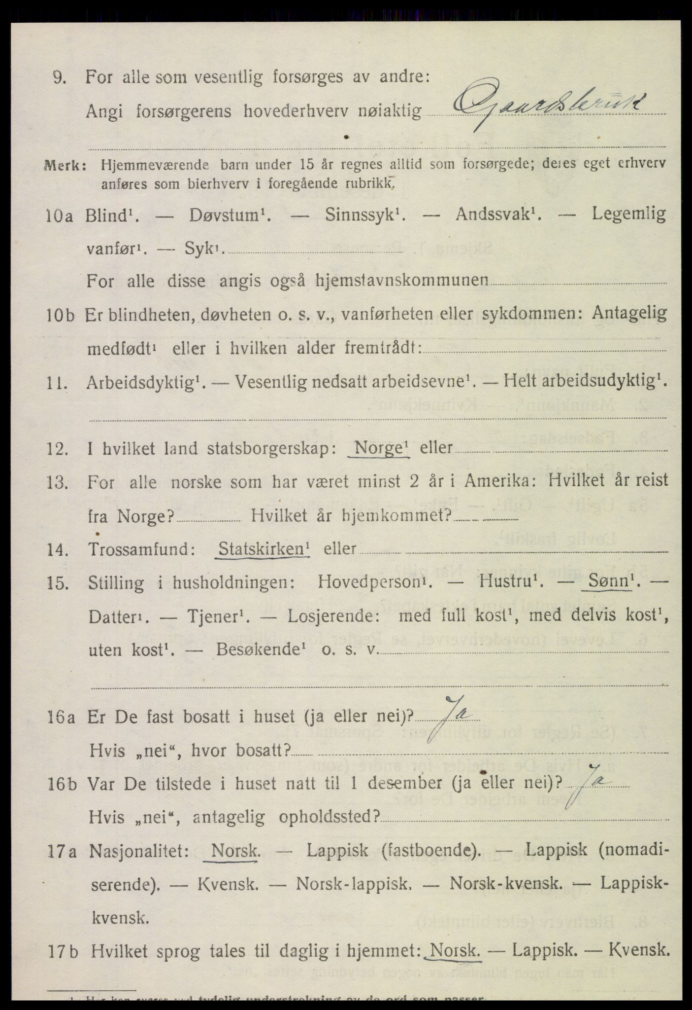 SAT, 1920 census for Kvam, 1920, p. 2348